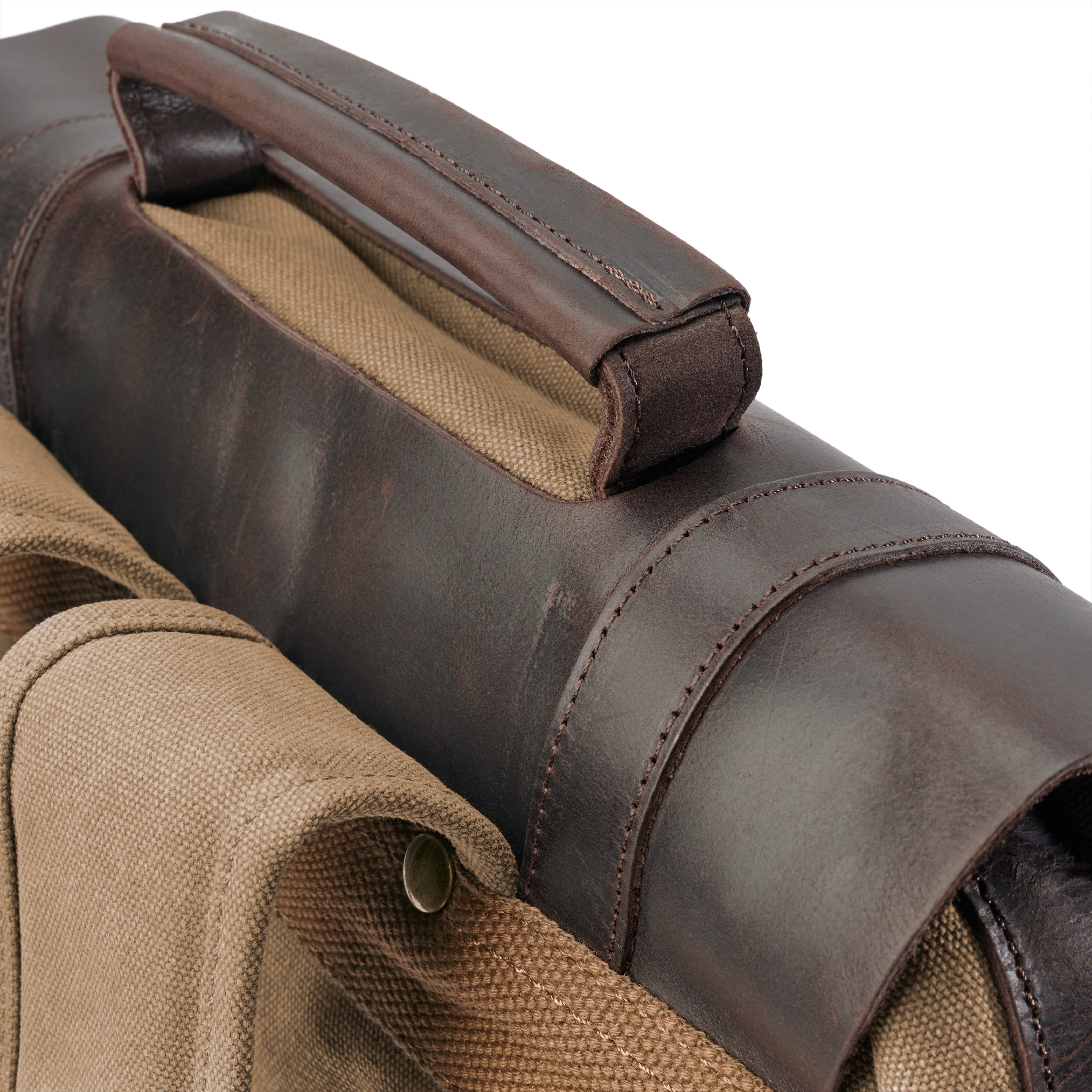 Vintage-Style Tan Canvas & Dark Leather Backpack - 6