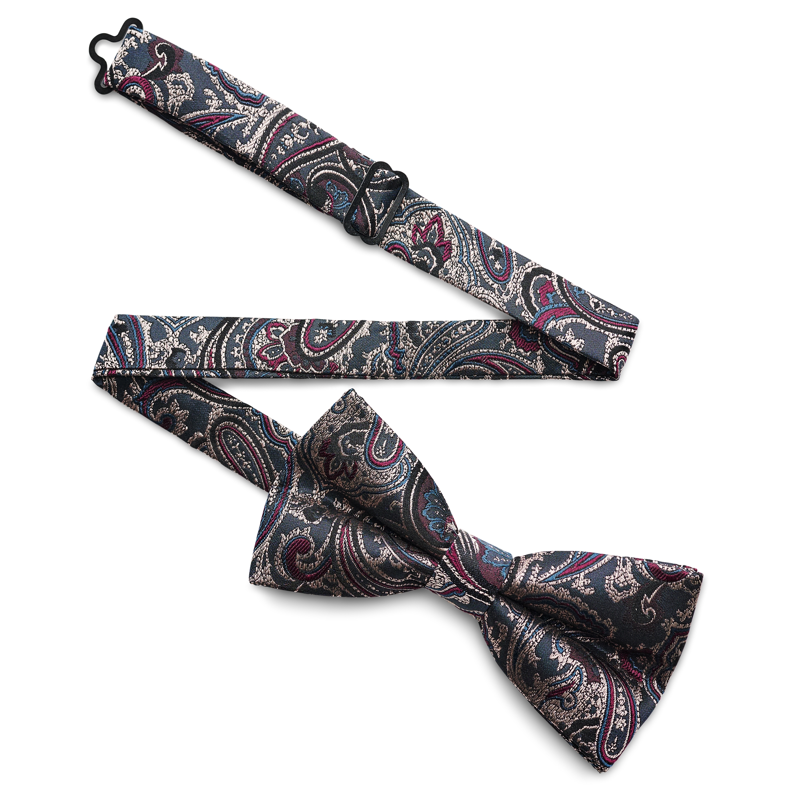 Копринена предварително завързана папийонка с тъмносини и тъмнозелени пейсли мотиви - 5