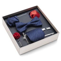 Anzug Accessoire Geschenkbox | Blau, Rot & Silberfarbenes Set