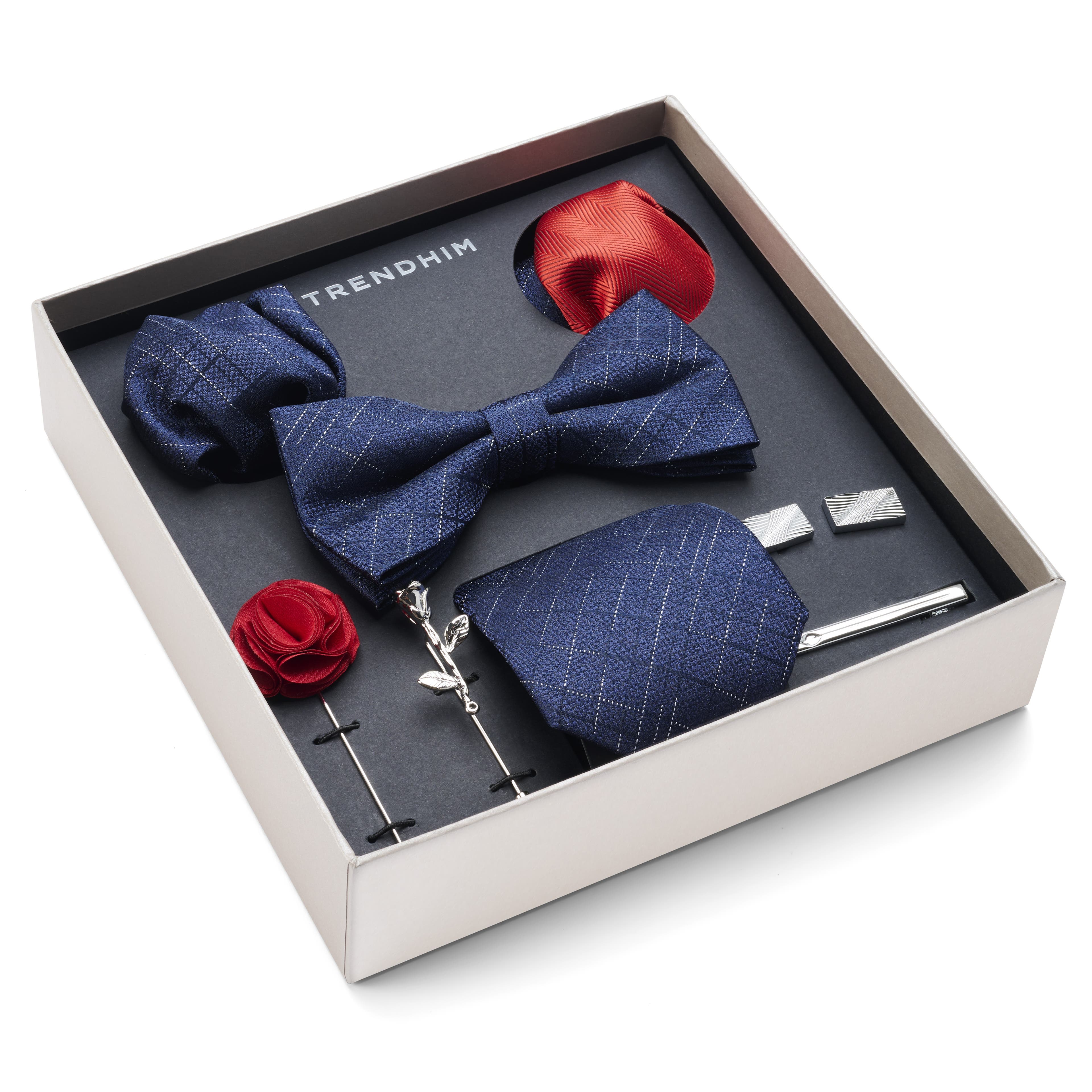 Coffret-cadeau d'accessoires de costume | Set bleu, rouge & argenté