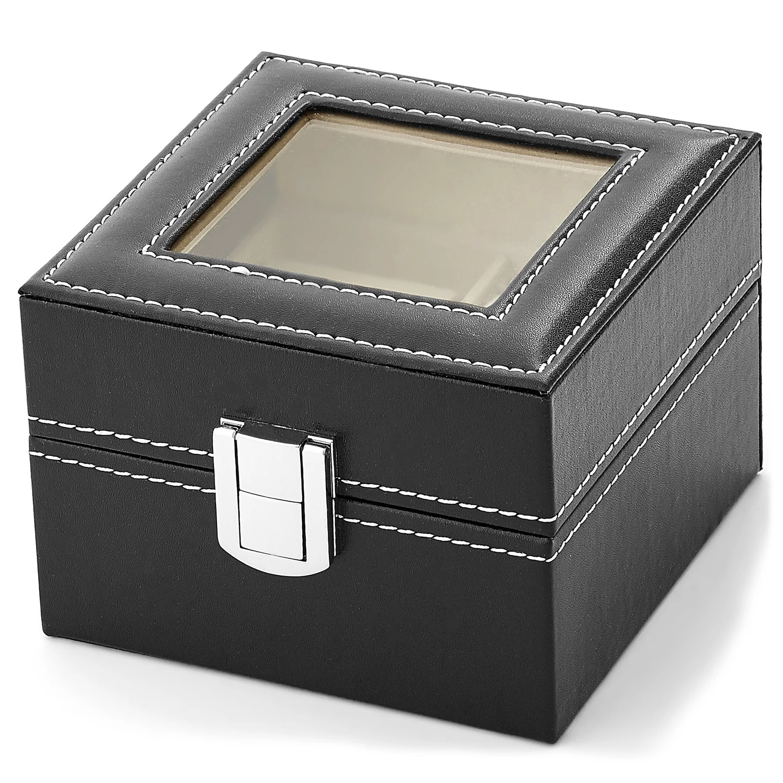 Caja de piel sintética negra para 2 relojes Caja de piel sintética negra para 2 relojes