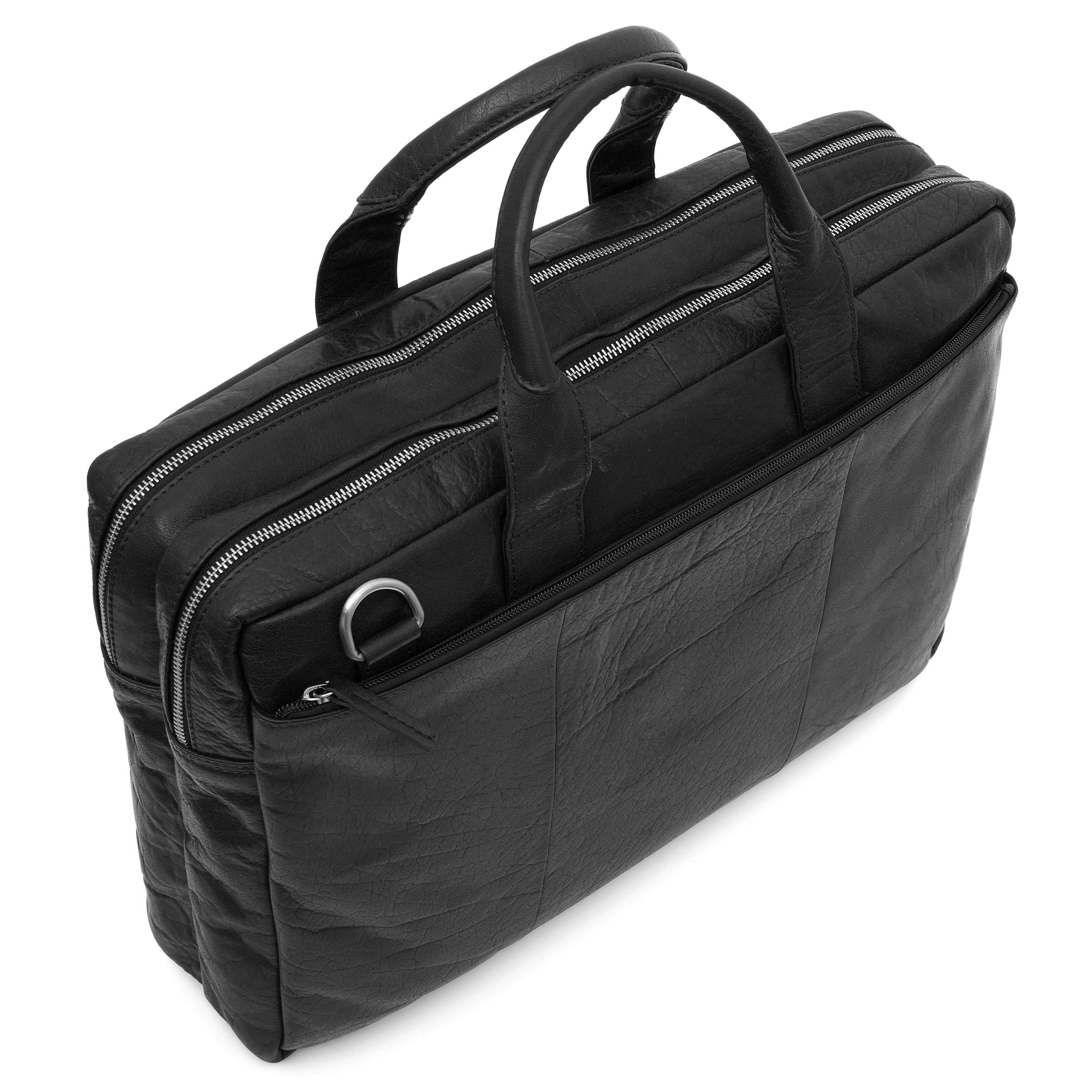 Montreal Extra Große Schwarze Leder-Laptop-Tasche - 9