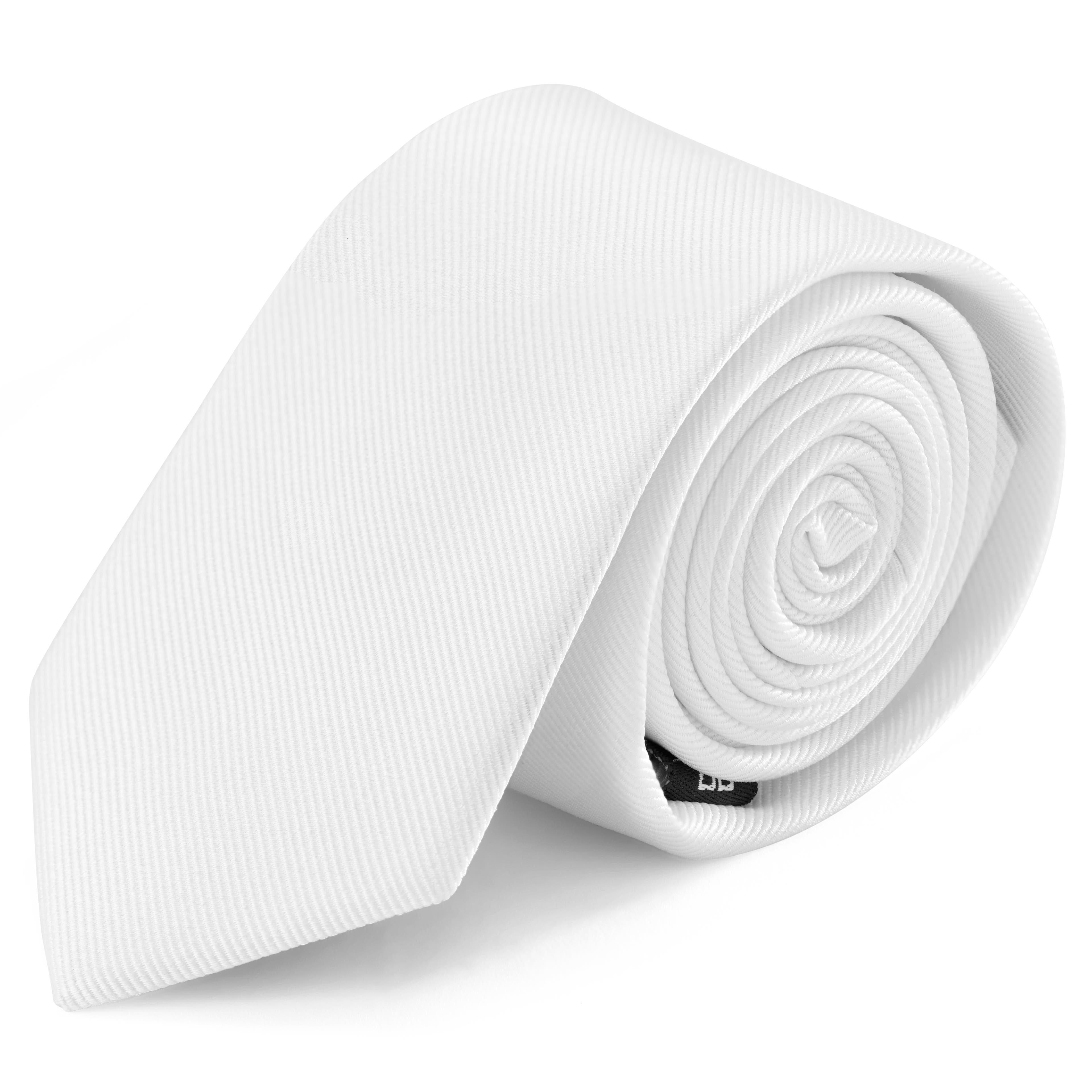 Biały krawat z jedwabiu diagonalnego 6 cm