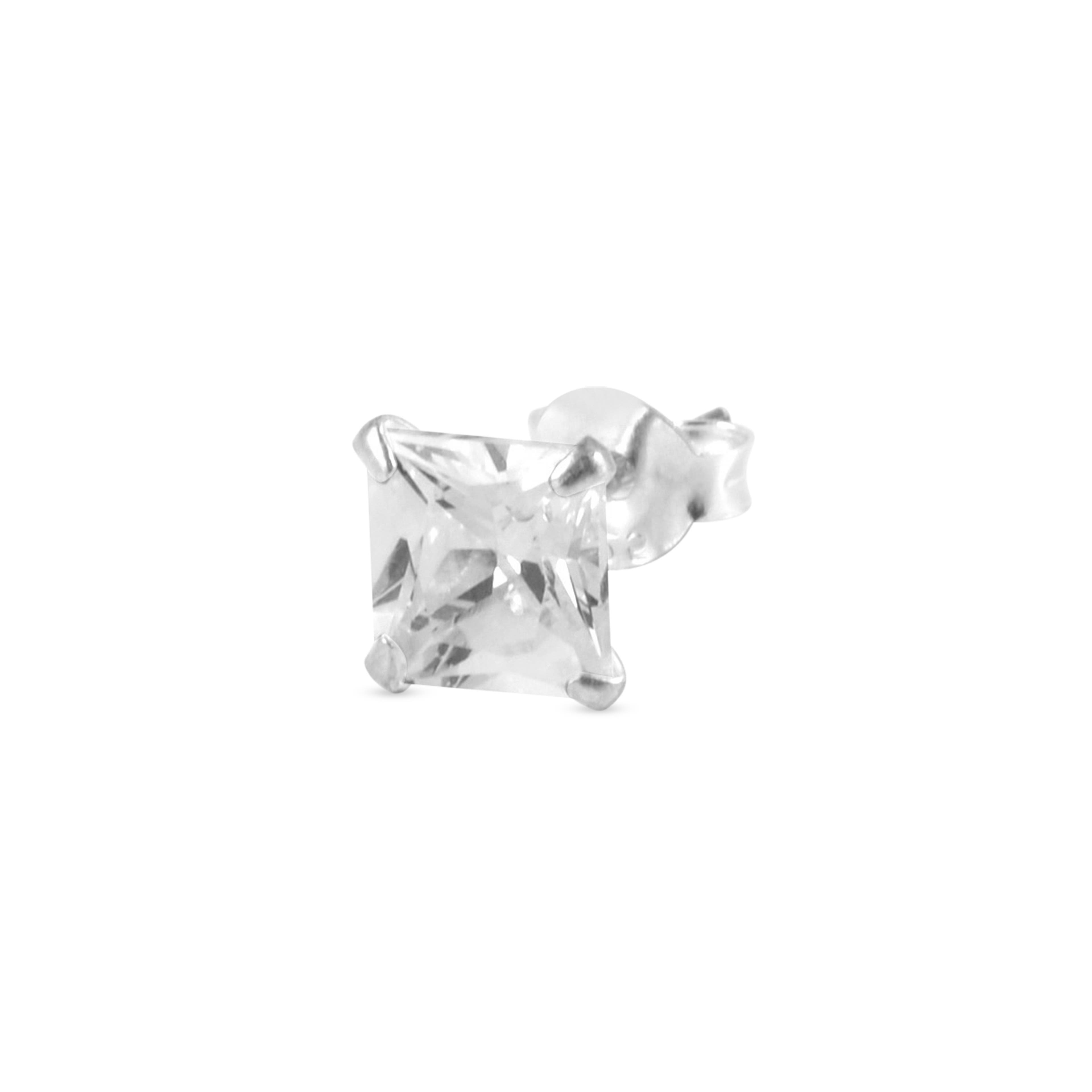 6 mm Square Zirconia & 925 Sterling Silver Stud Earring