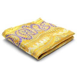 Yellow, Golden & Purple Patterned Silk Pocket Square