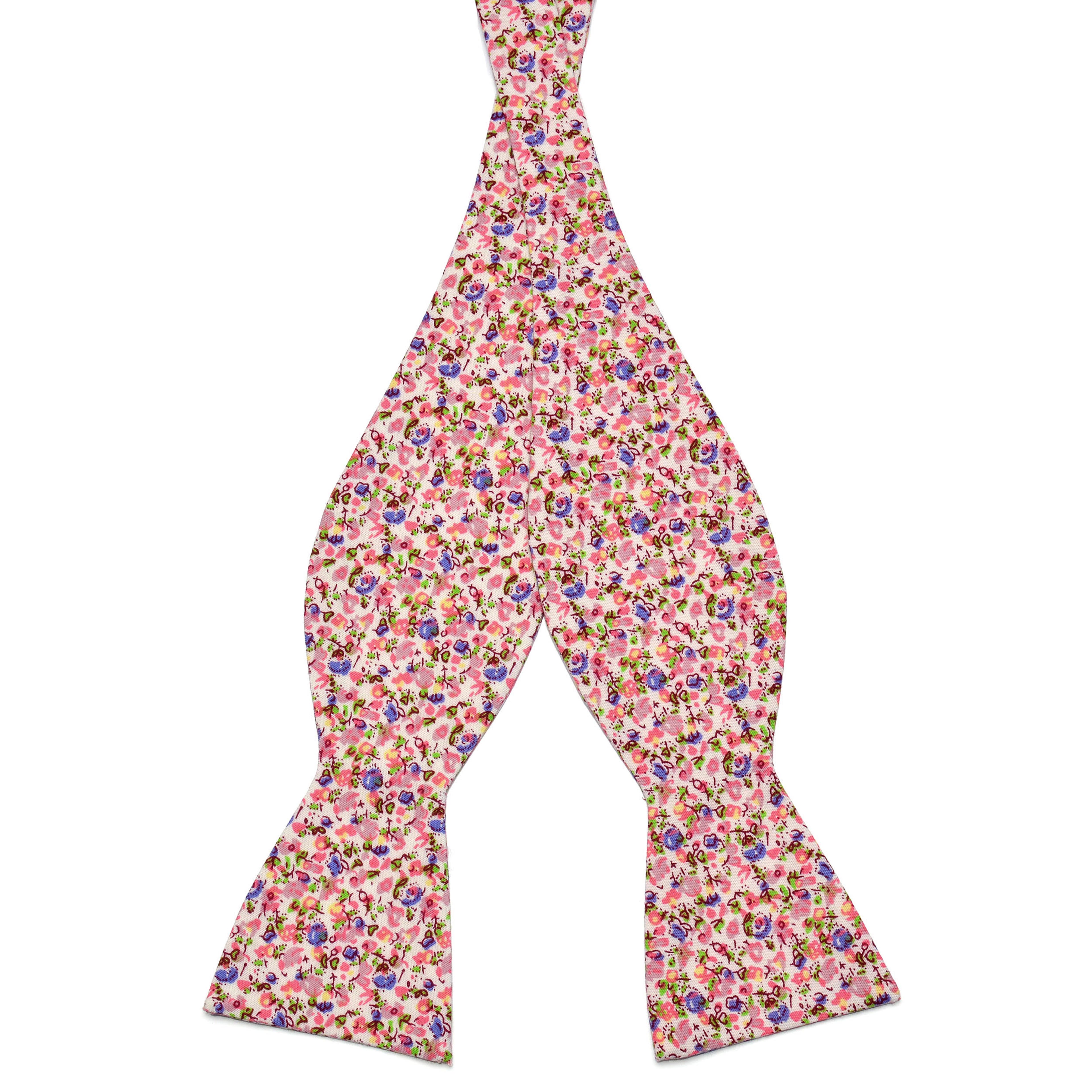 Розово-синя памучна папийонка за връзване с абстрактен дизайн