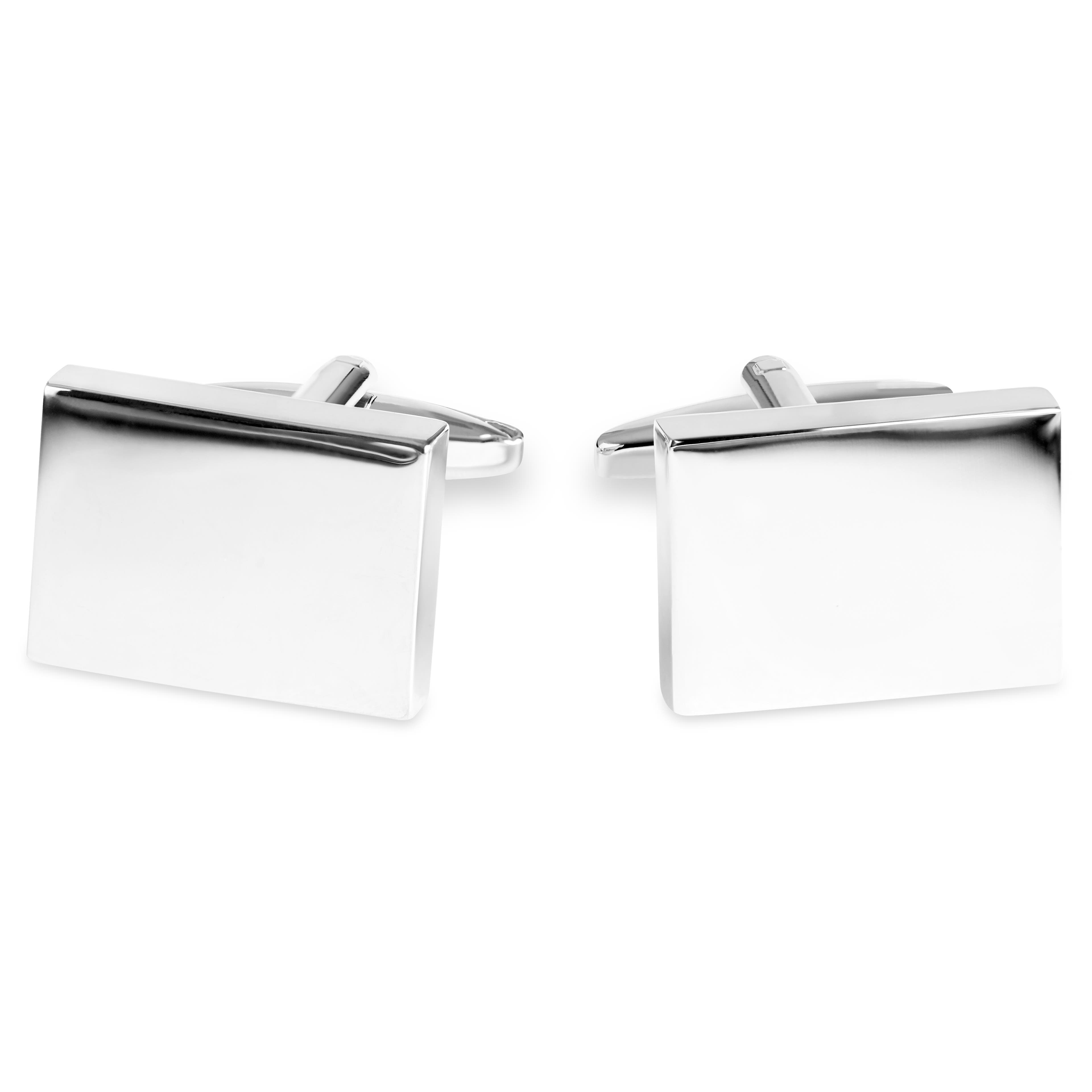 Rectangle Silver-Tone Classic Cufflinks