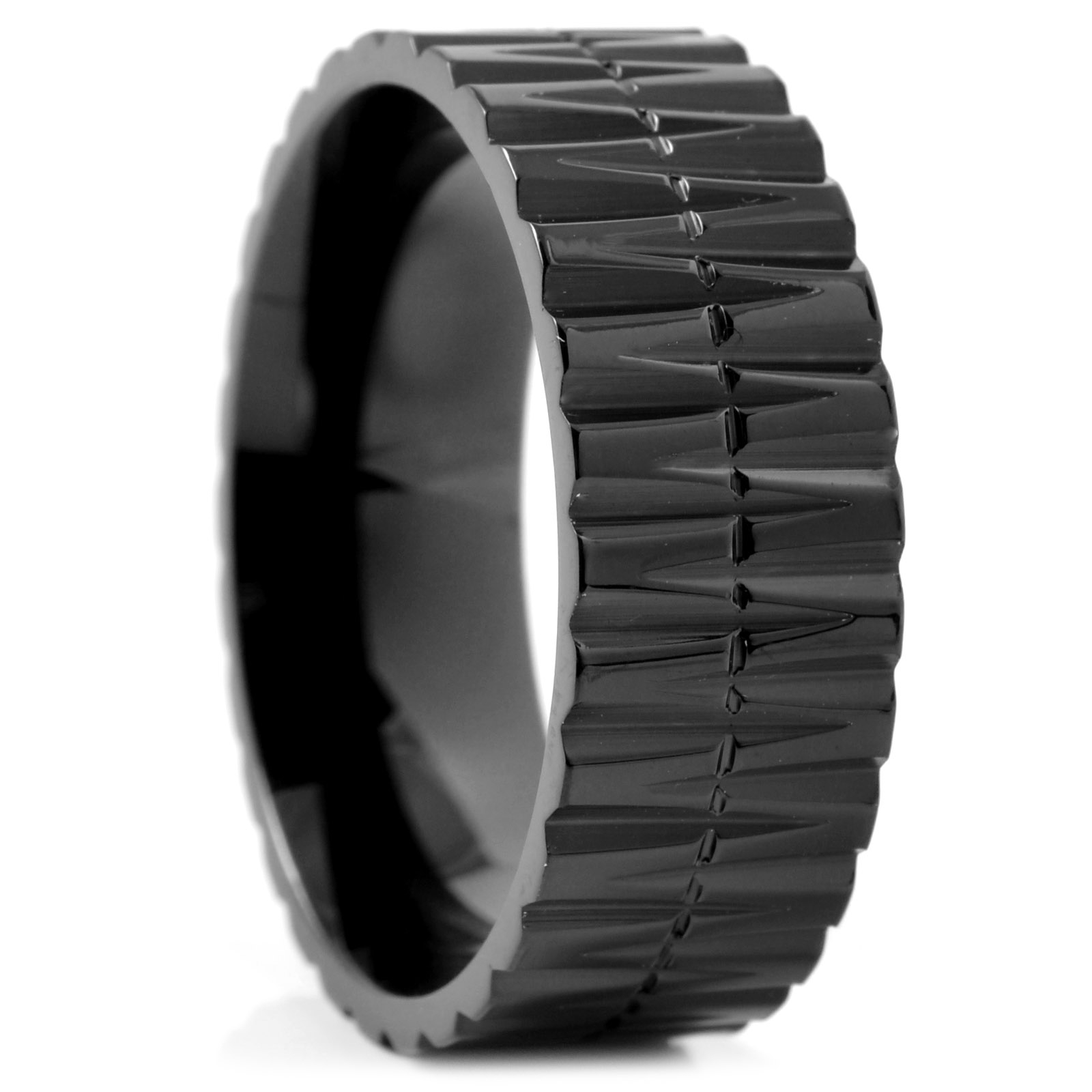 Inel de oțel cu model de cristal negru - 1