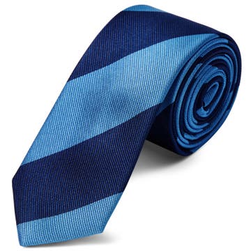 Modrá a navy modrá hedvábná 6cm pruhovaná kravata
