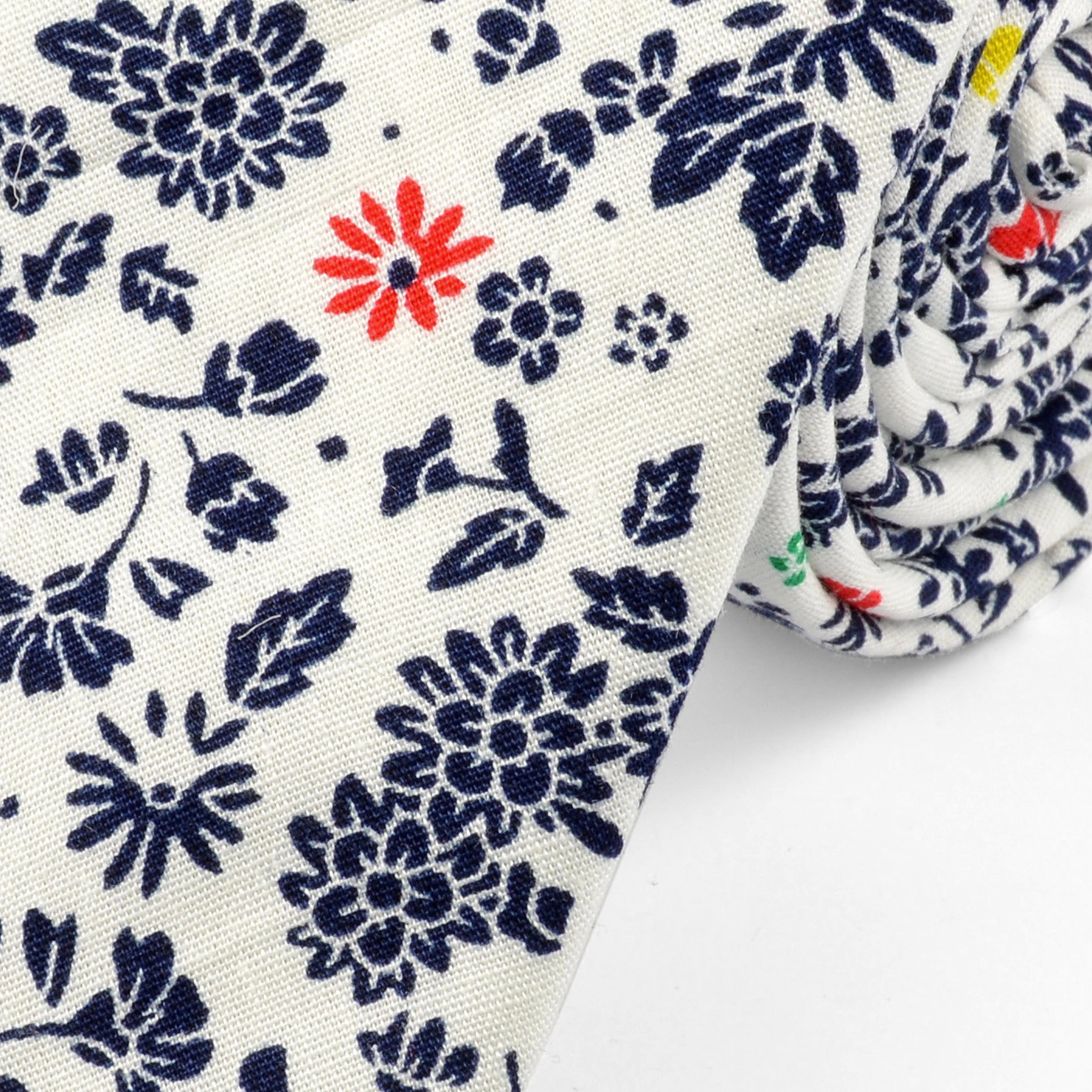 Katoenen stropdas met Wit / Blauw Bloemmotief - 2