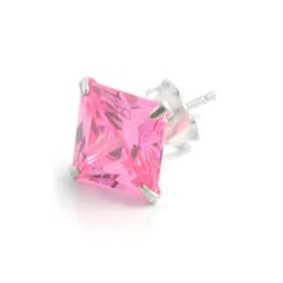 8 mm Pink Square Zirconia & 925 Sterling Silver Stud Earring