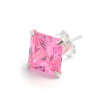 8 mm Pink Square Zirconia & 925 Sterling Silver Stud Earring 8 mm Pink Square Zirconia & 925 Sterling Silver Stud Earring