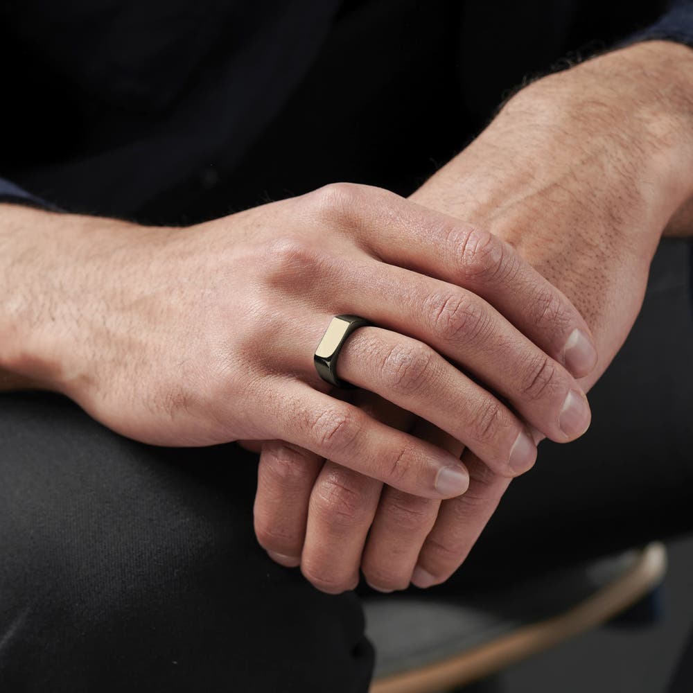 hover: 7 mm Gunmetal Black Stainless Steel Rectangular Signet Ring hover: 7 mm Gunmetal Black Stainless Steel Rectangular Signet Ring