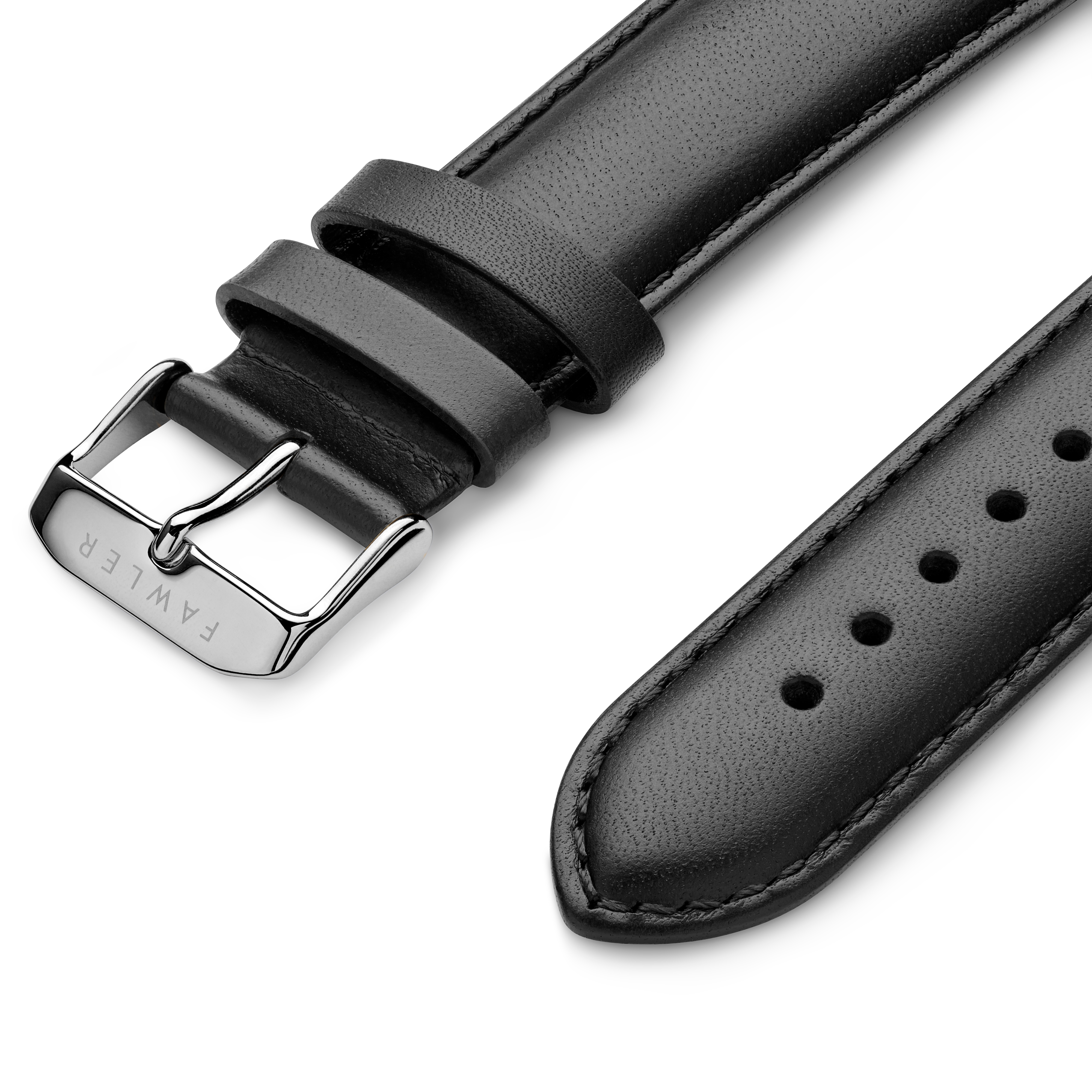 Sort 22 mm Læder Urrem med Sølvfarvet Spænde - 2