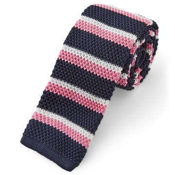 Ružovo-modrá pletená kravata