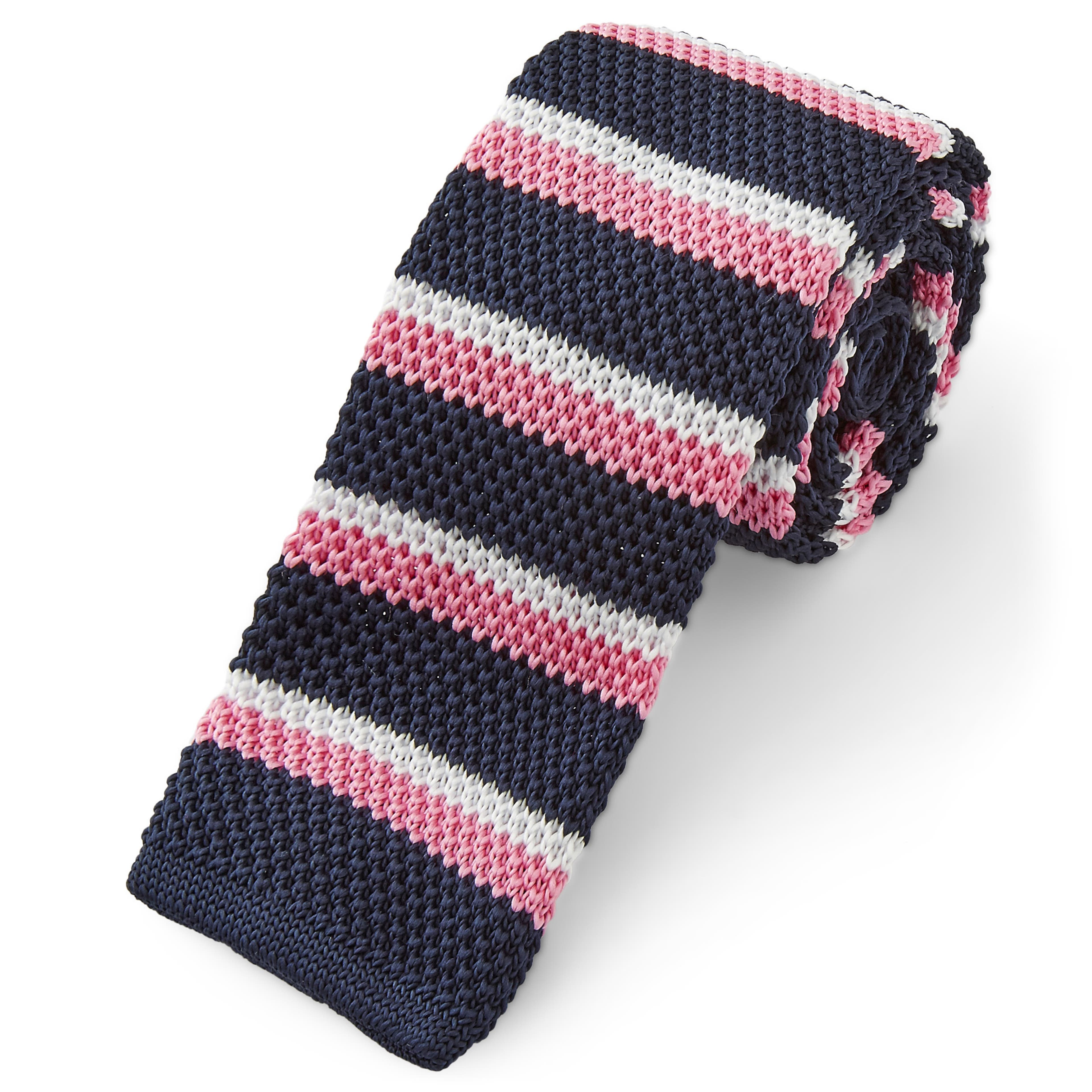 Cravatta rosa e blu lavorata a maglia