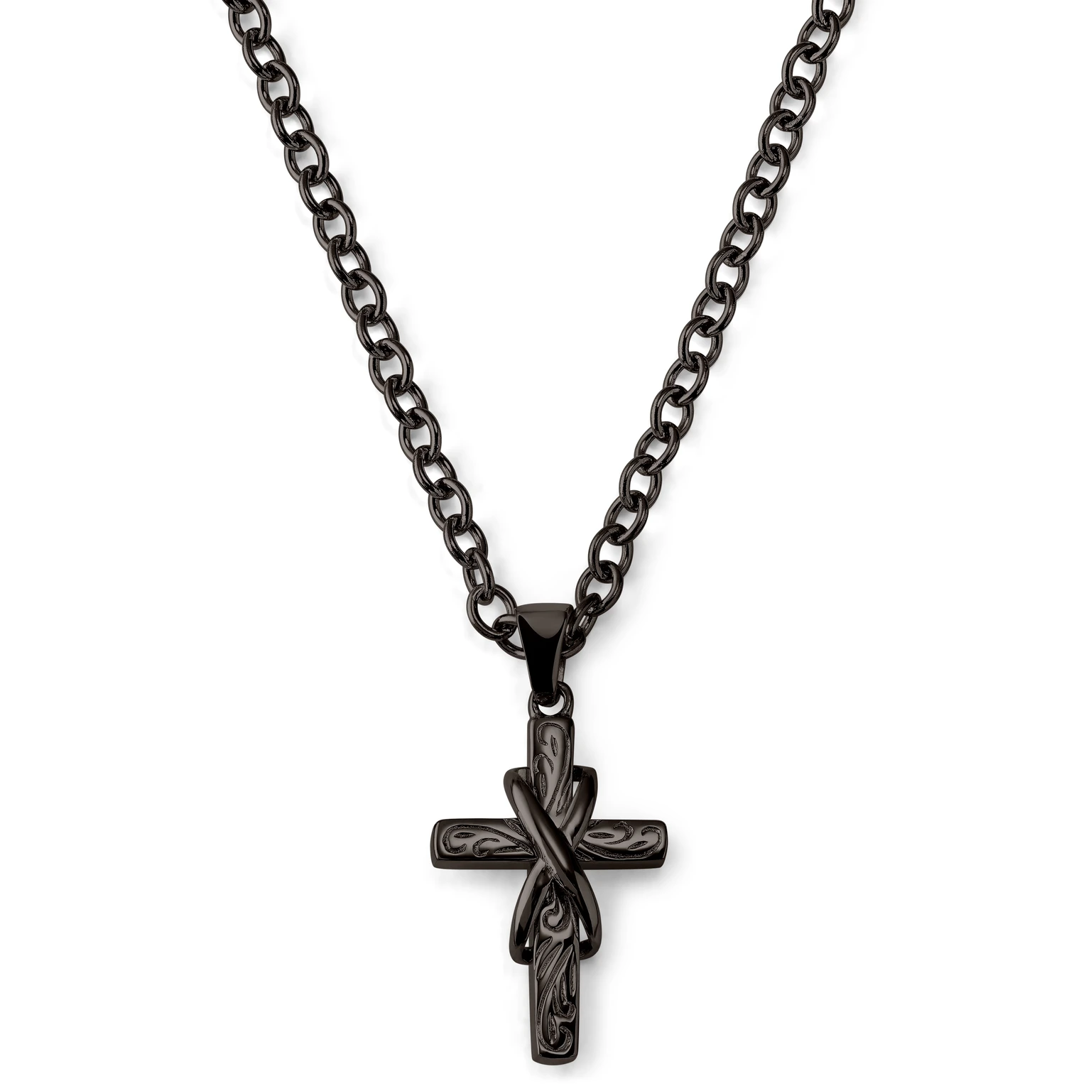 Gunmetal Kreuzkette mit Unendlichkeitssymbol Gunmetal Kreuzkette mit Unendlichkeitssymbol