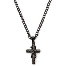 Black Stainless Steel With Cross & Infinity Symbol Cable Chain Necklace