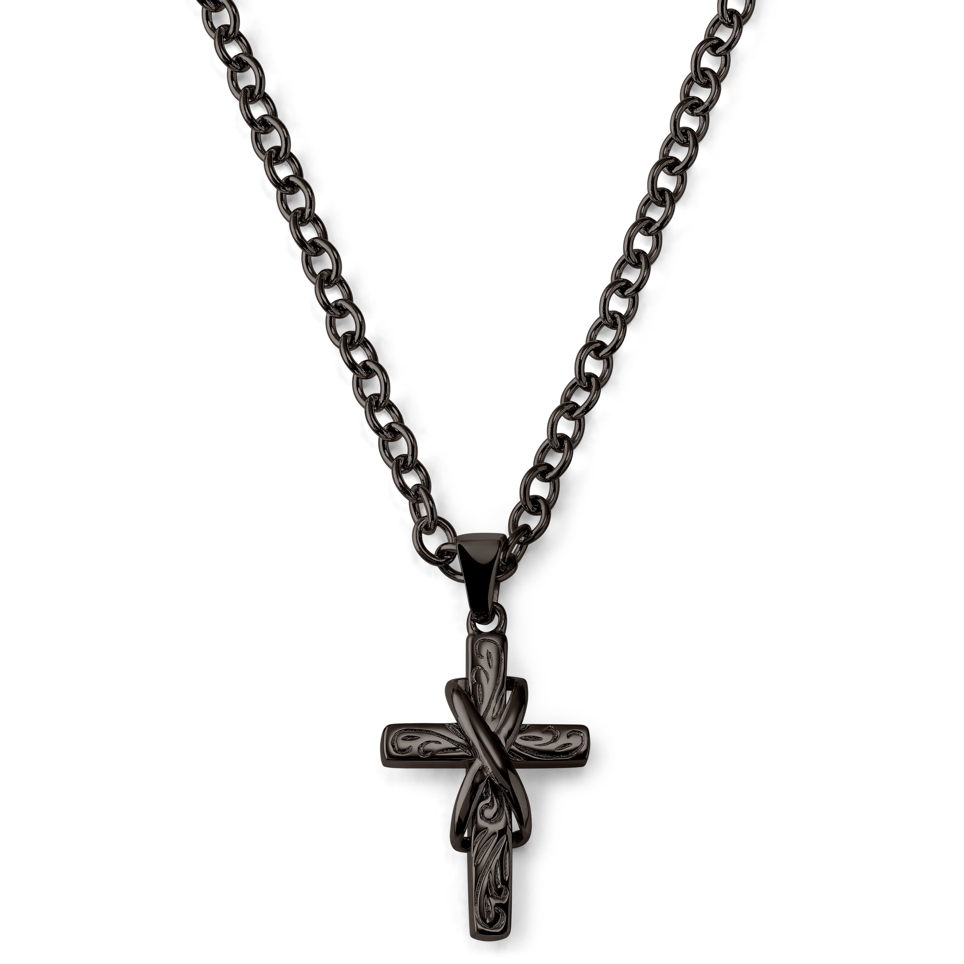 Collier à croix et symbole de l'infini - couleur gunmetal