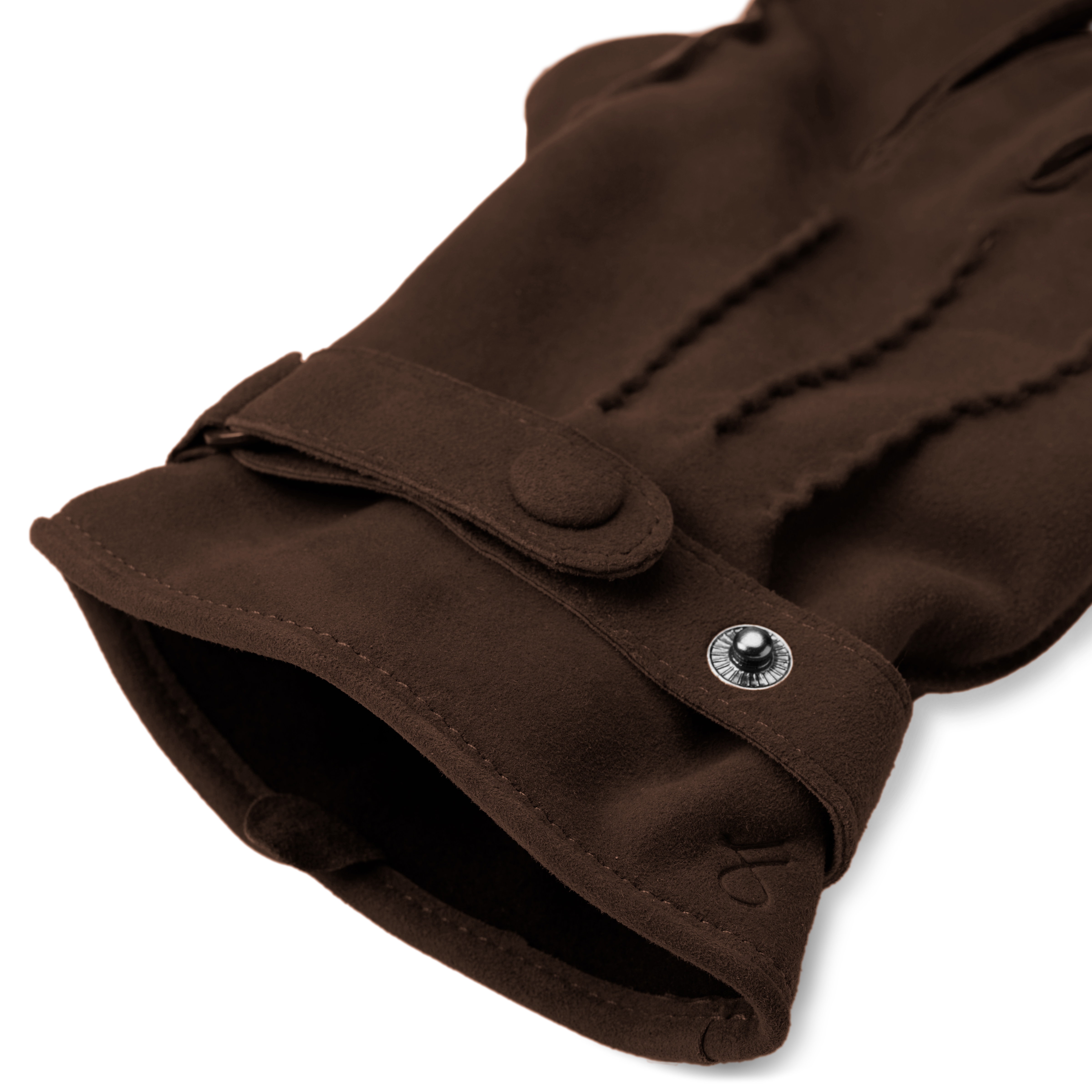 Brown Suede Leather Gloves with Buckle - 8