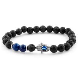 Black Lava Rock & Blue Lapis Lazuli Palm Bracelet