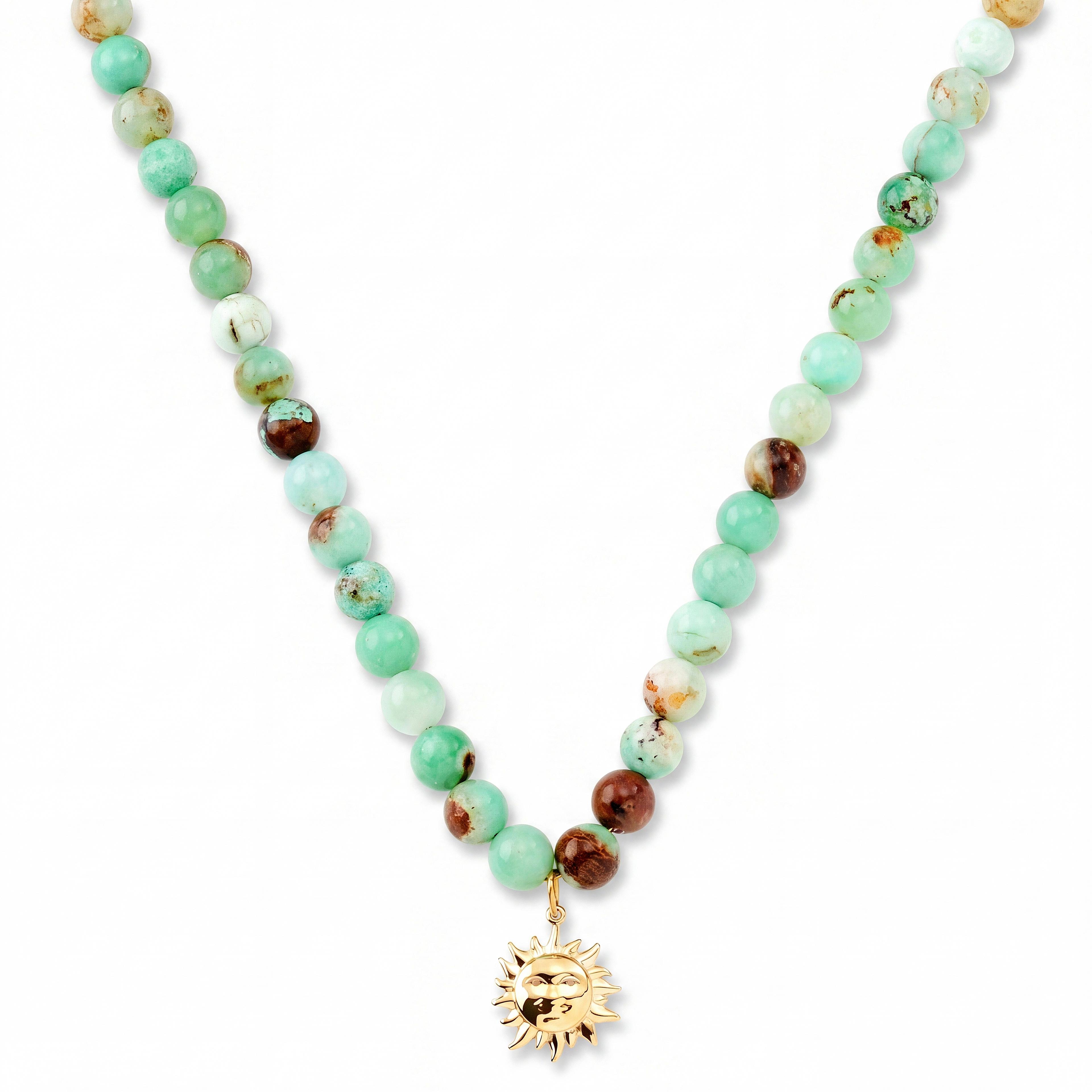 Mediterranean | Green Beaded Sun Charm Necklace Mediterranean | Green Beaded Sun Charm Necklace