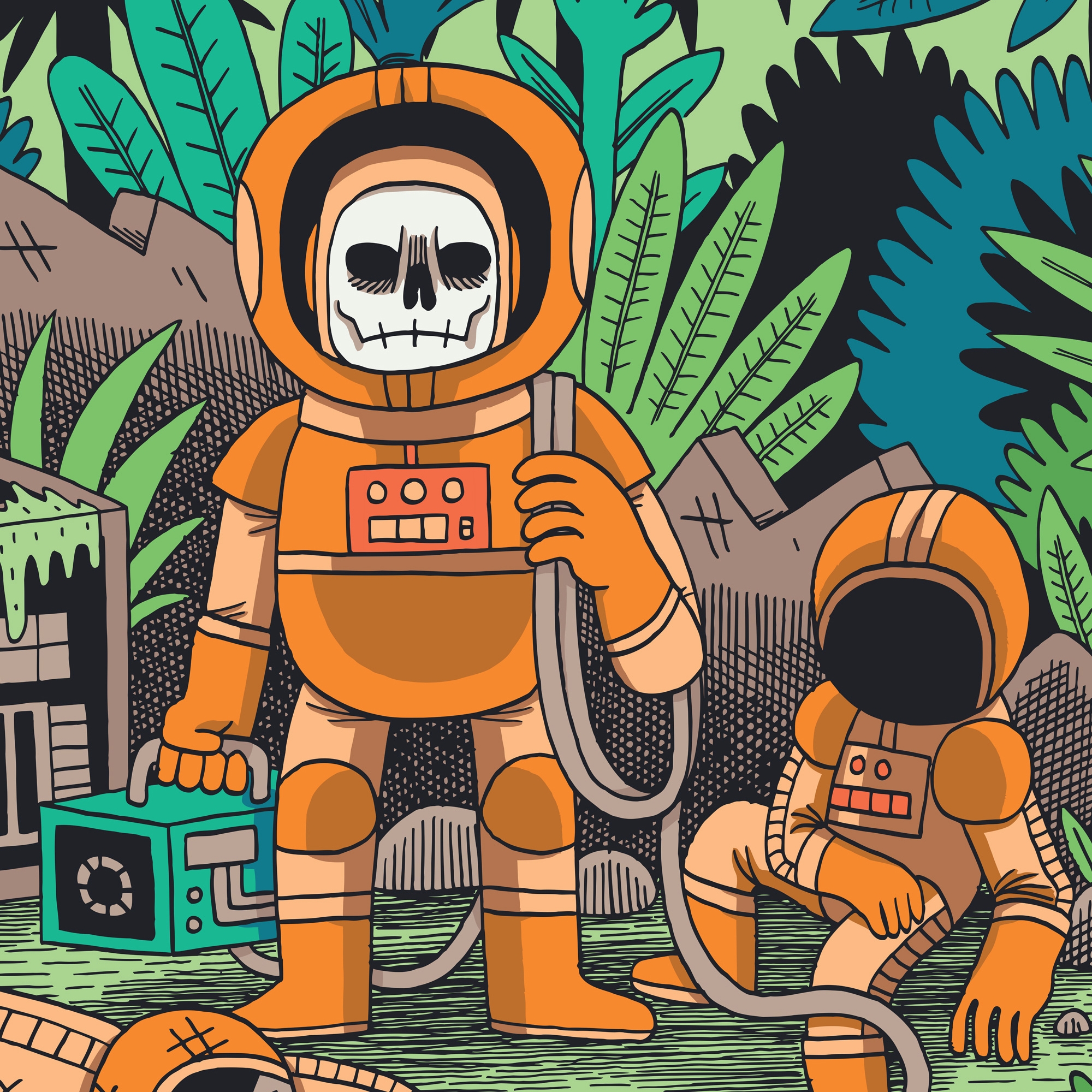 New Age | Black, Green & Orange Jack Teagle Design Silk Pocket Square - 5