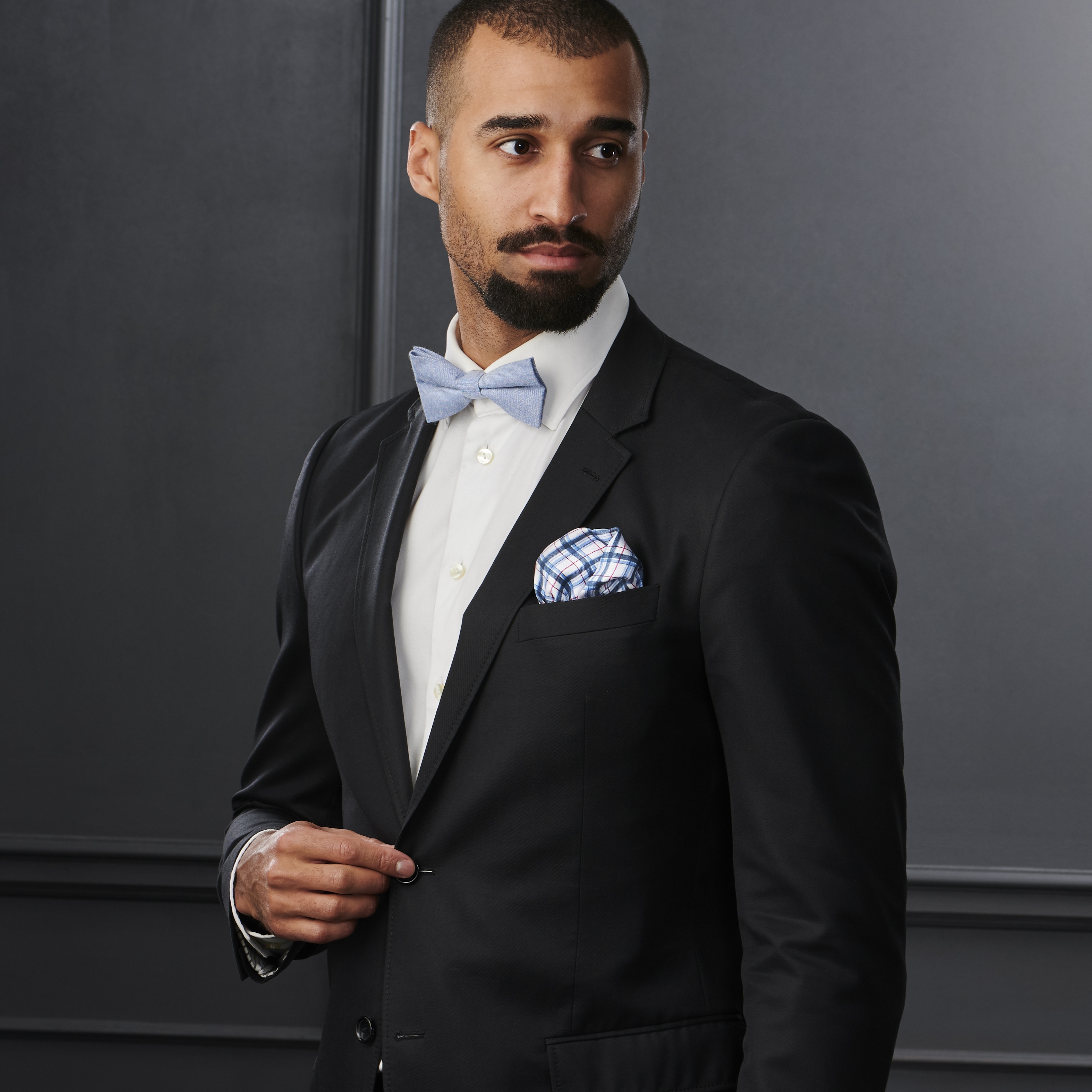 Light Blue, White & Red Plaid Silk Pocket Square - 6