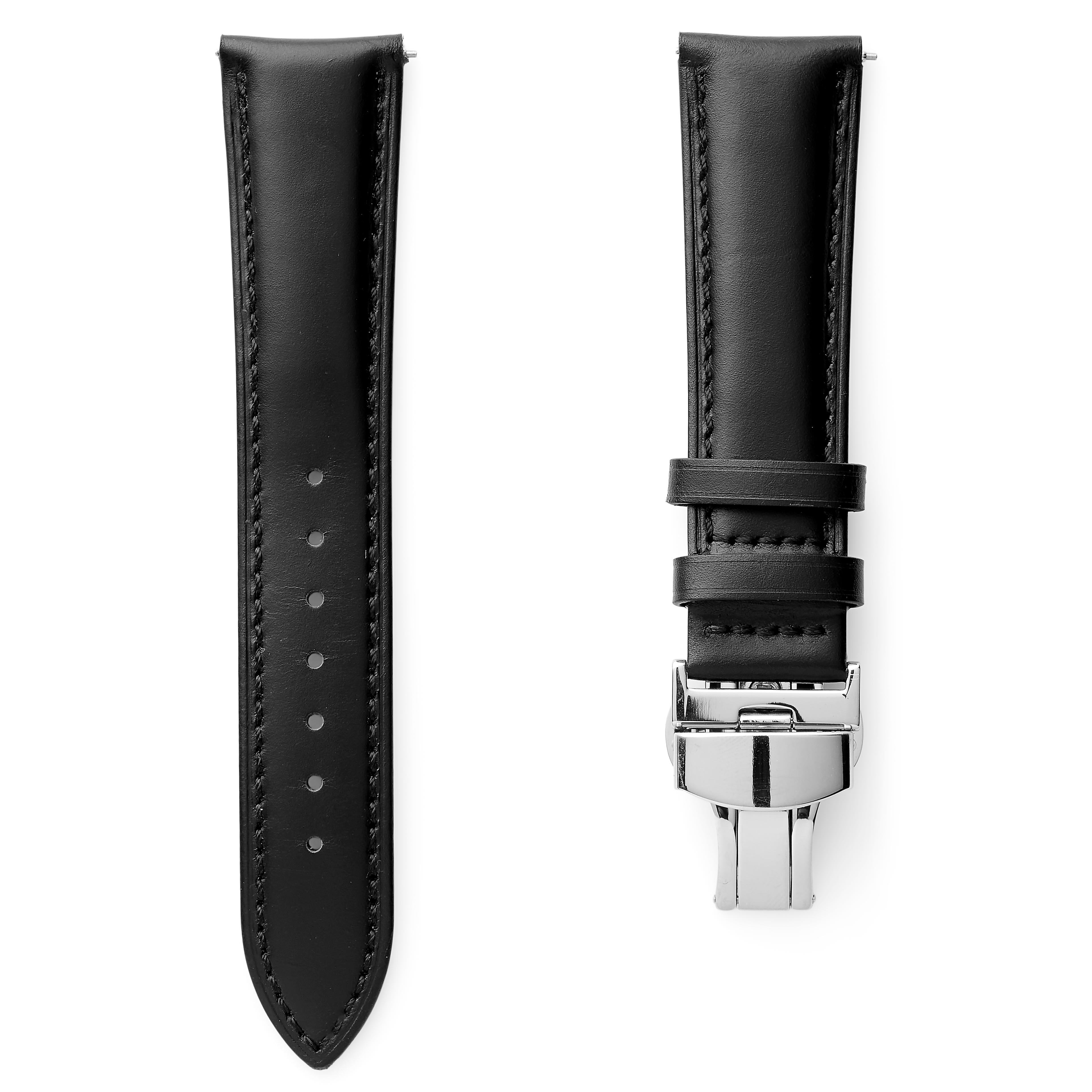 20mm Black Leather Watch Strap with Automatic Butterfly Lock – Quick Release 20mm Black Leather Watch Strap with Automatic Butterfly Lock – Quick Release