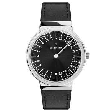 Calm  | Silver-Tone 24-hour Watch With Black Dial & Black Strap
