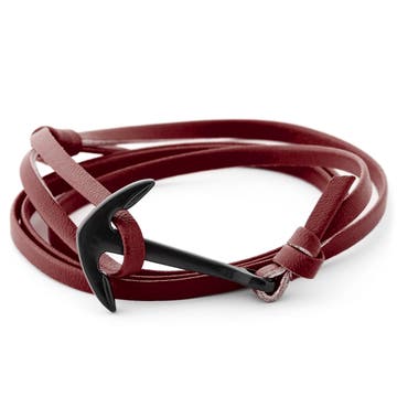 Crimson Red Faux Leather Anchor Bracelet