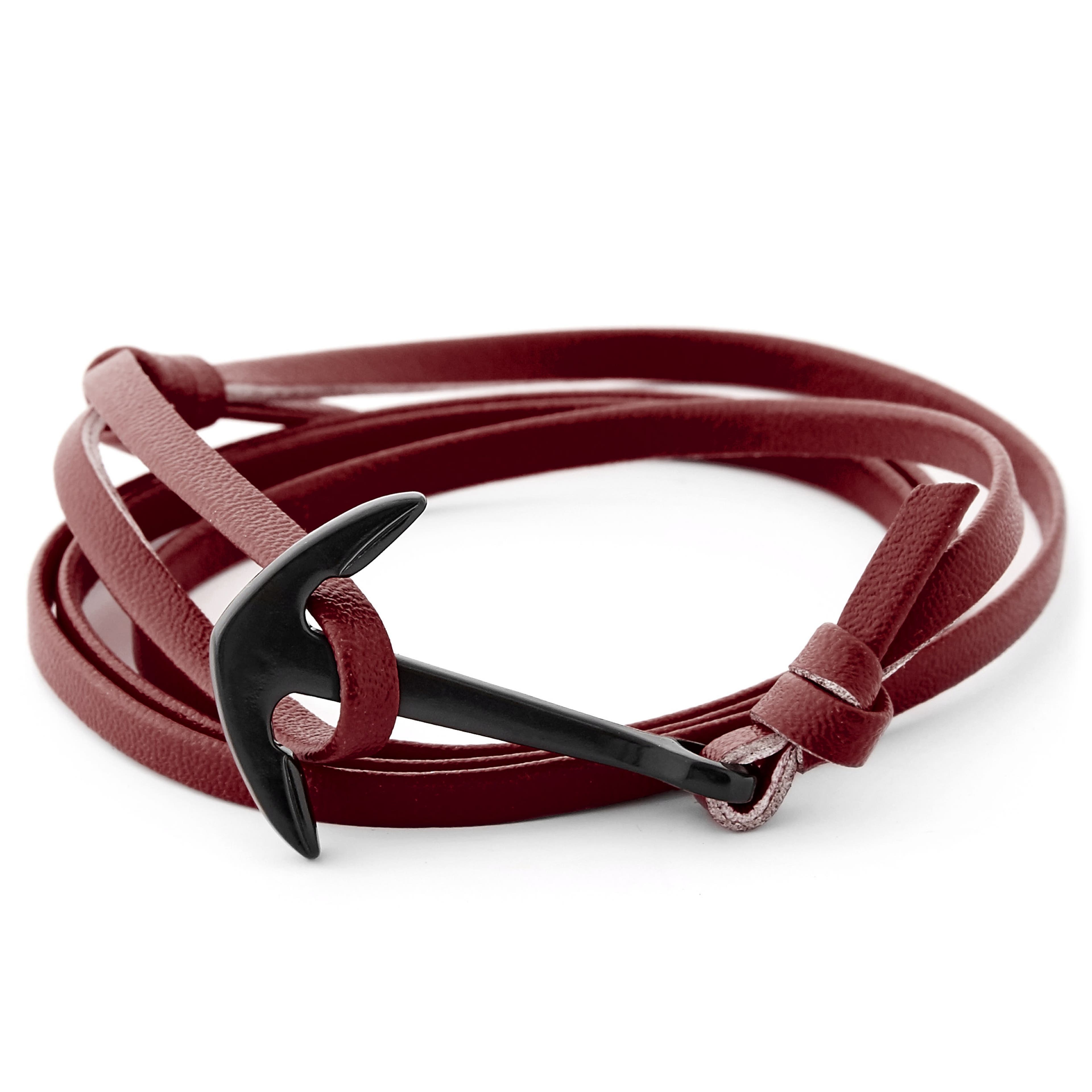 Crimson Red Faux Leather Anchor Bracelet