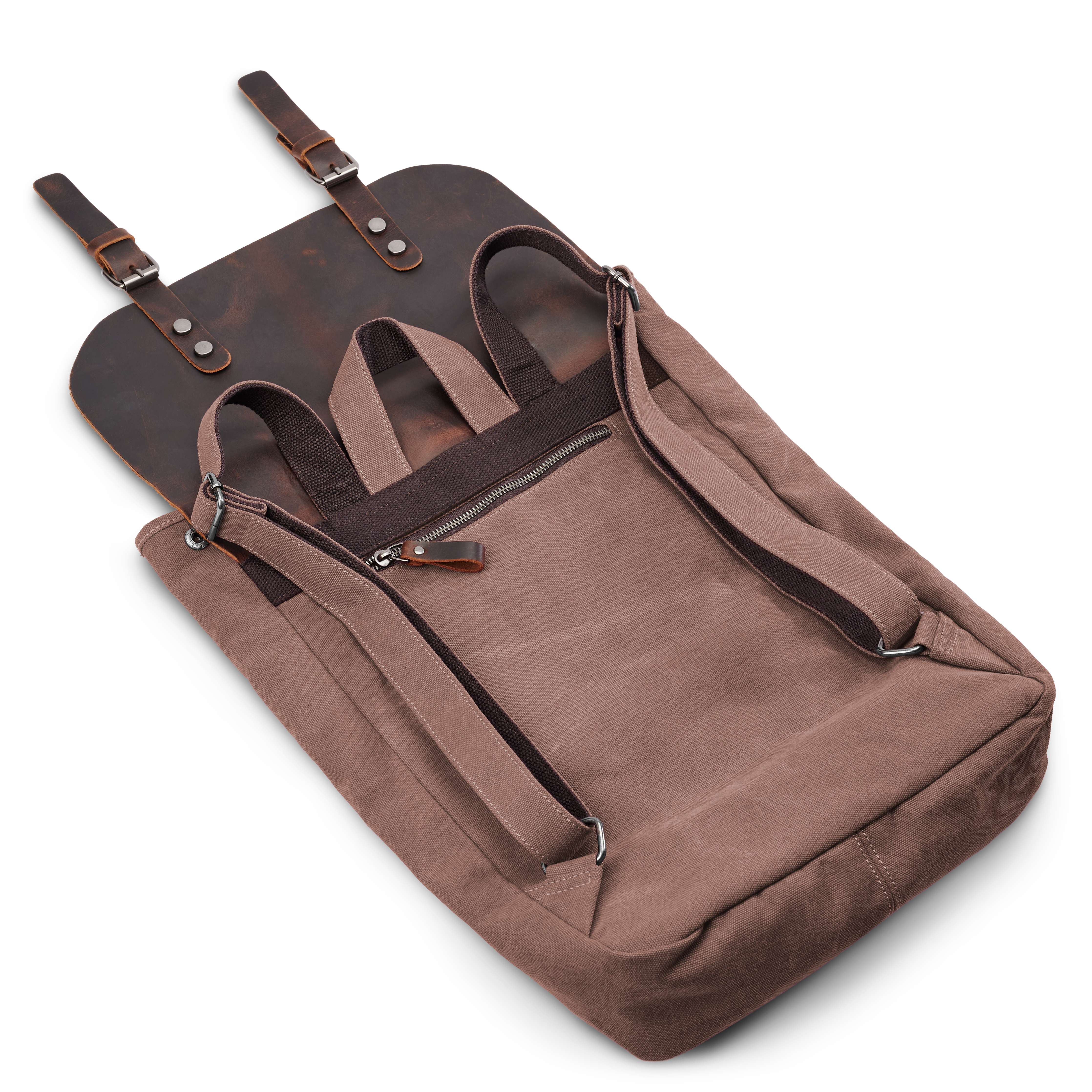 Rucsac vintage din piele și pânză maro deschis - 11