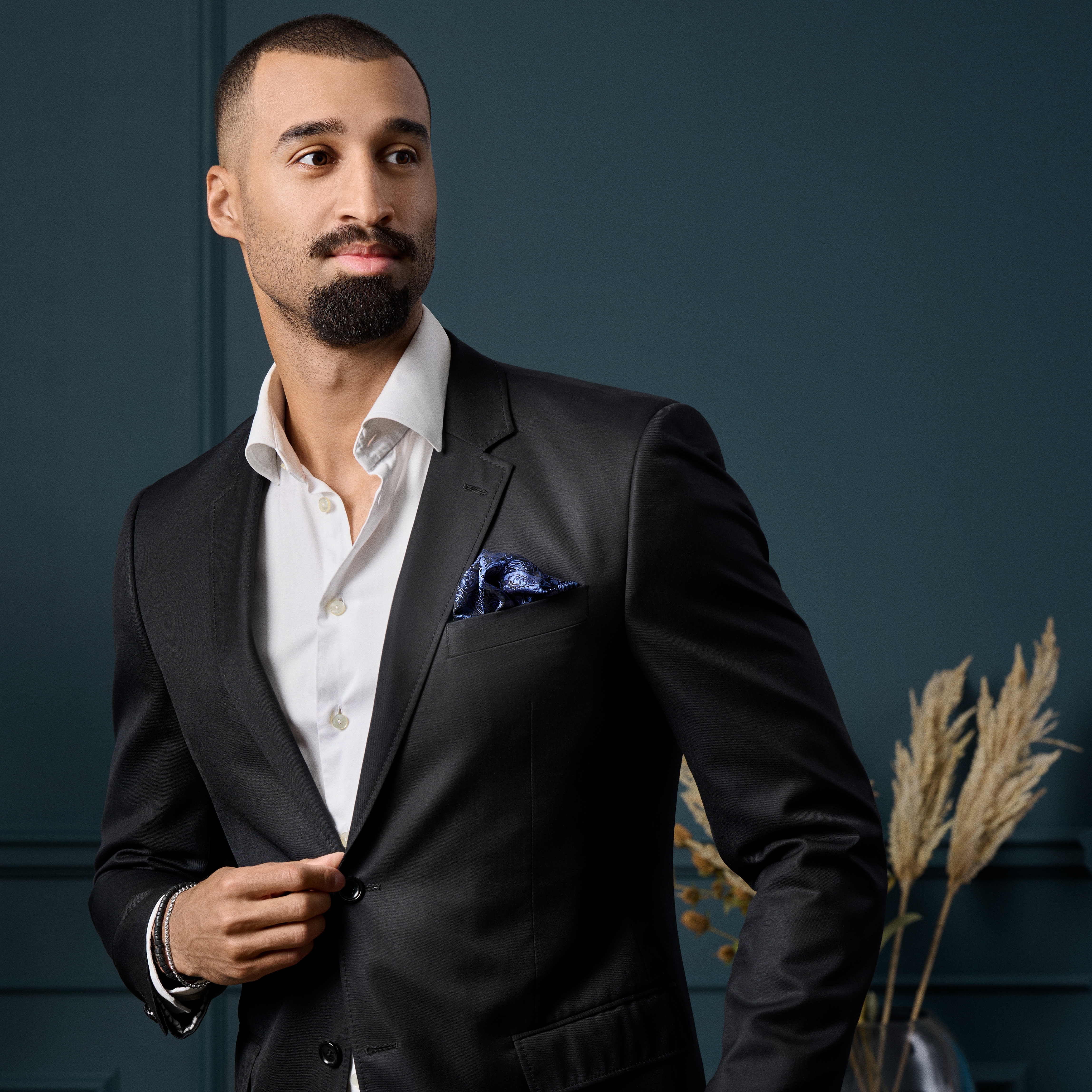 Pañuelo de bolsillo de seda con estampado CACHEMIR AZUL MARINO Y CELESTE - 4