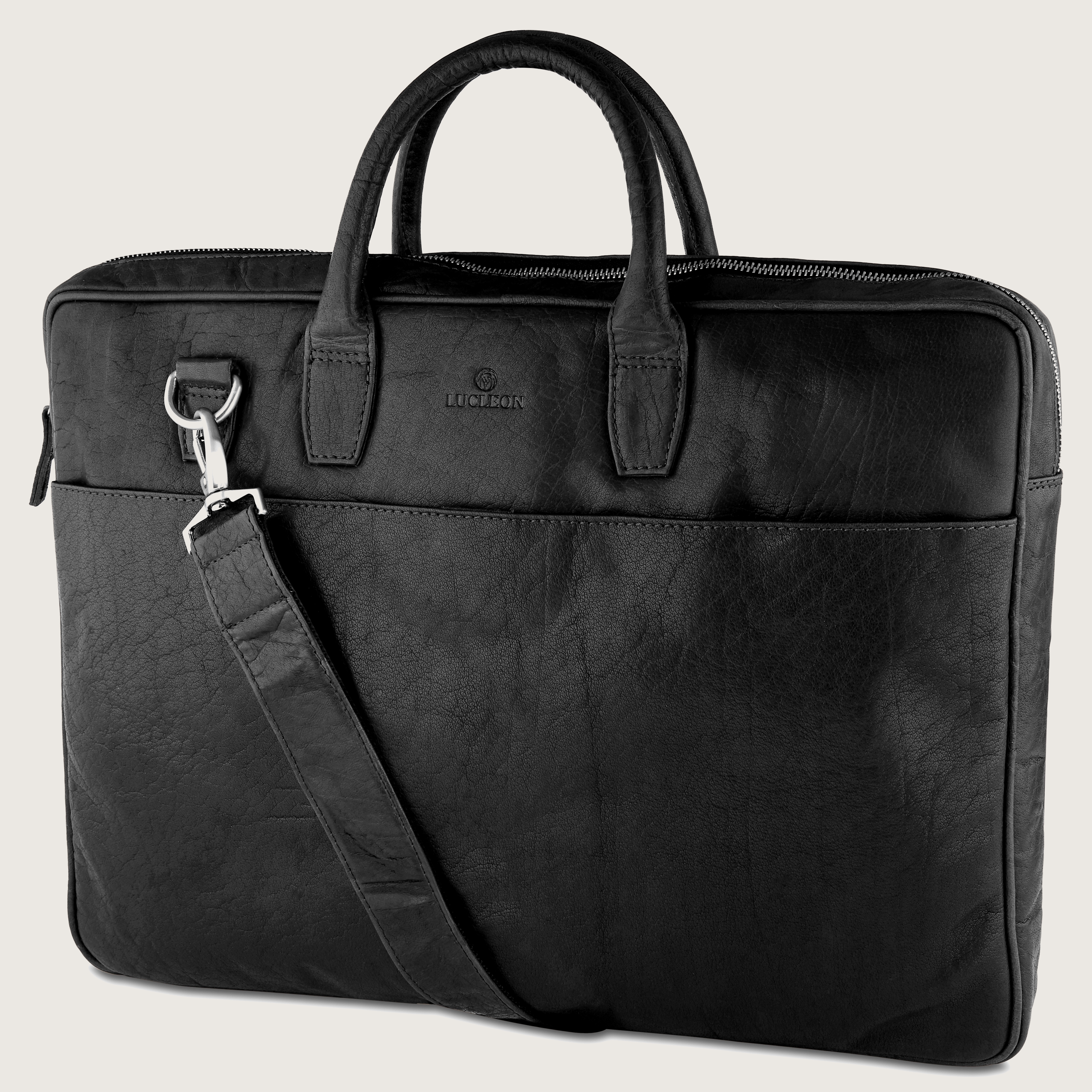 Montreal | Executive Black Double Zip Leather Bag | In stock