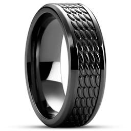 Hyperan | Черен титанов пръстен с овални шарки 8 мм