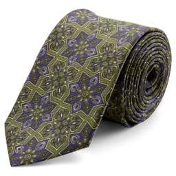 Dark Violet & Green Patterned Silk Tie