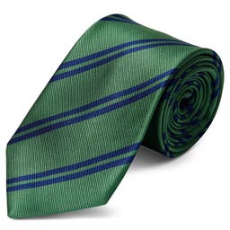 Gravata em Seda Verde com Risca Dupla Azul Escura de 8 cm