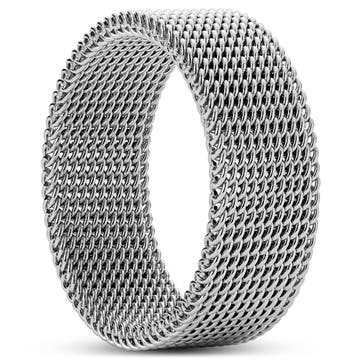 Sentio | Srebrzysty pierścionek z elastycznej siatki ze stali nierdzewnej