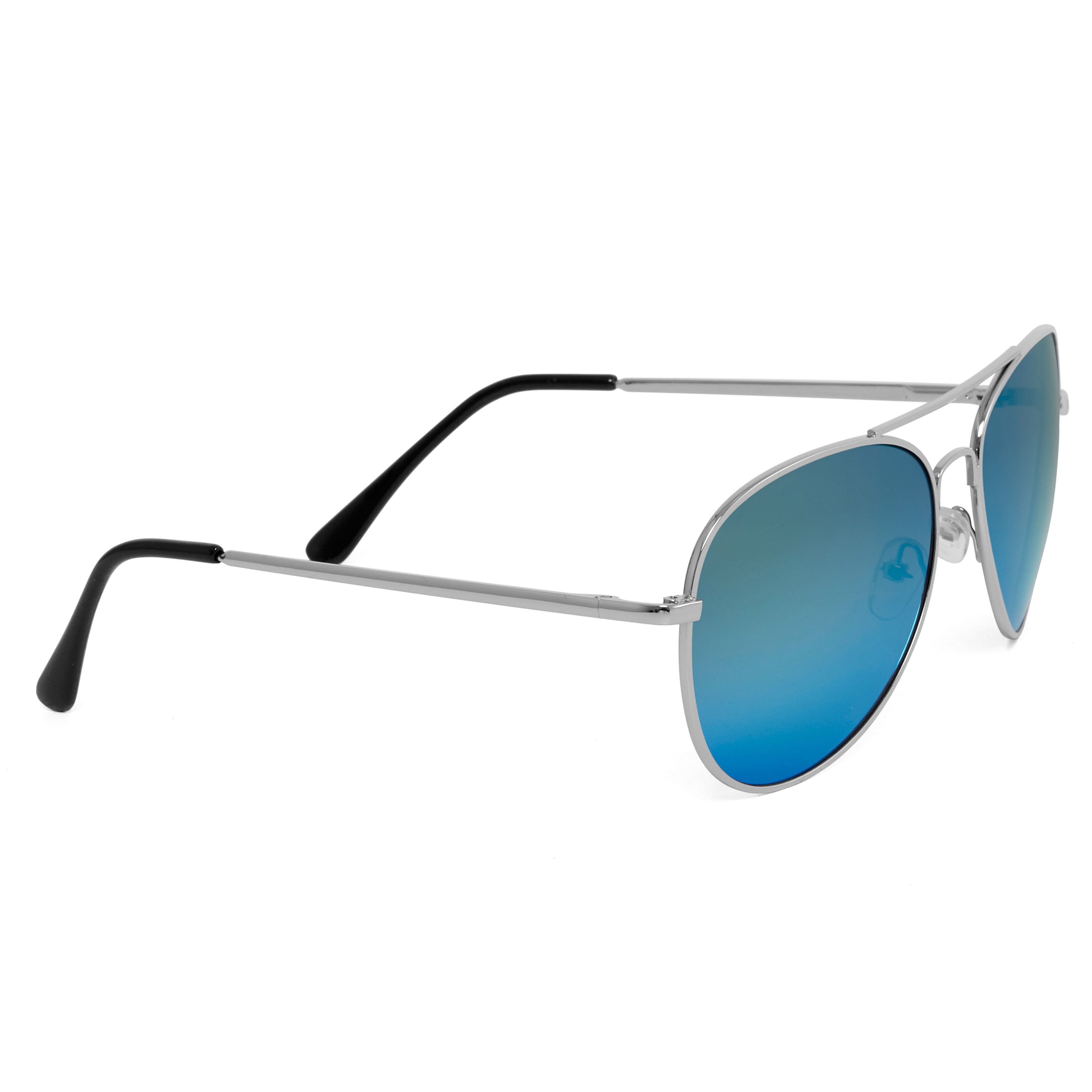 Aviator Silver-Tone & Turquoise Mirror Sunglasses - 3
