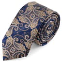 Niebiesko-złoty jedwabny krawat we wzór paisley | 6cm Niebiesko-złoty jedwabny krawat we wzór paisley | 6cm