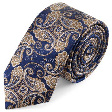 Blue & Gold Paisley Pattern Silk Necktie | 2 3/8" (6 cm) Blue & Gold Paisley Pattern Silk Necktie | 2 3/8" (6 cm)