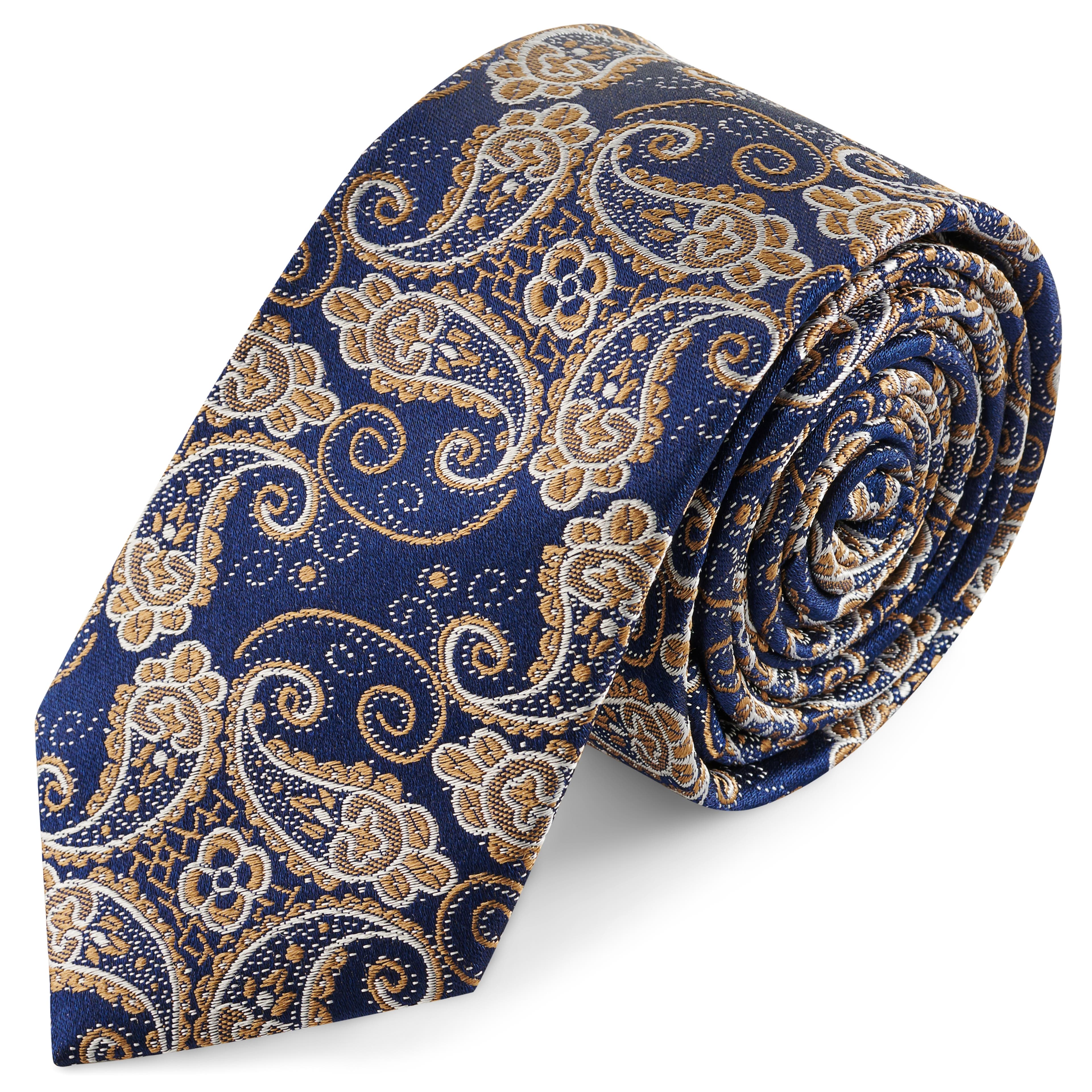 Svilena kravata z modro-zlatim paisley vzorcem | Širine 6 mm Svilena kravata z modro-zlatim paisley vzorcem | Širine 6 mm