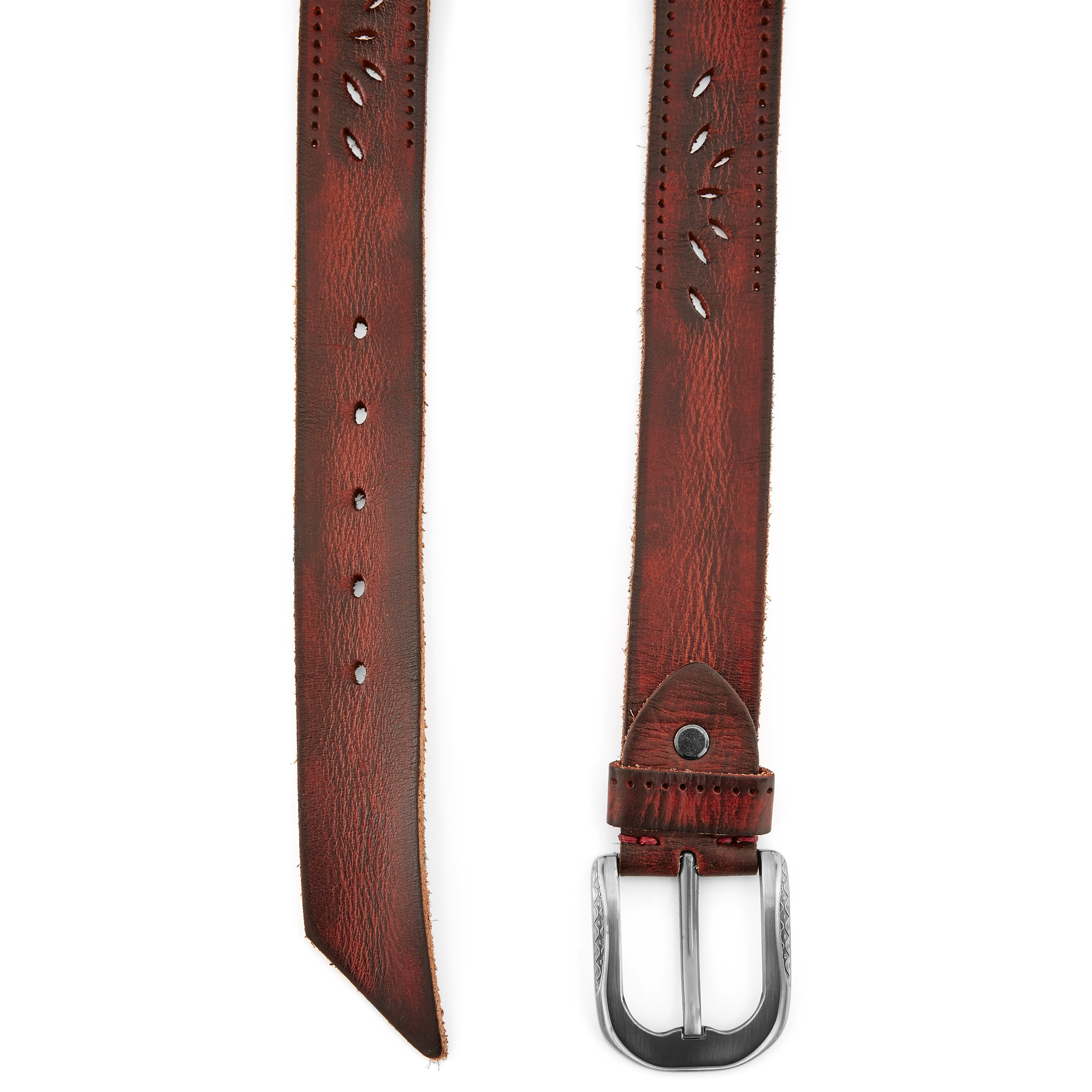 Cinturón de piel vintage marrón rojizo - 2