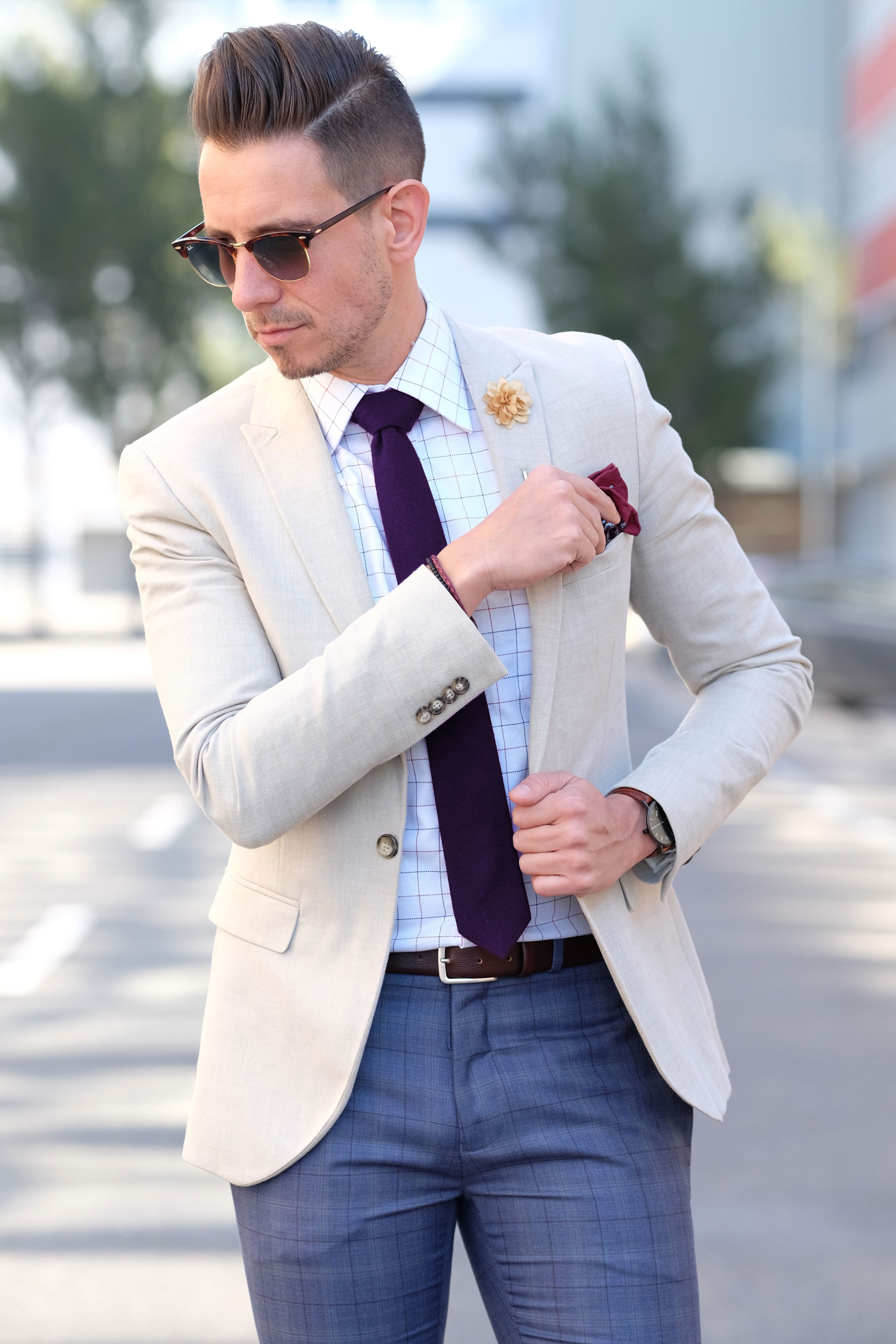 Corbata natural hecha a mano en púrpura  - 5