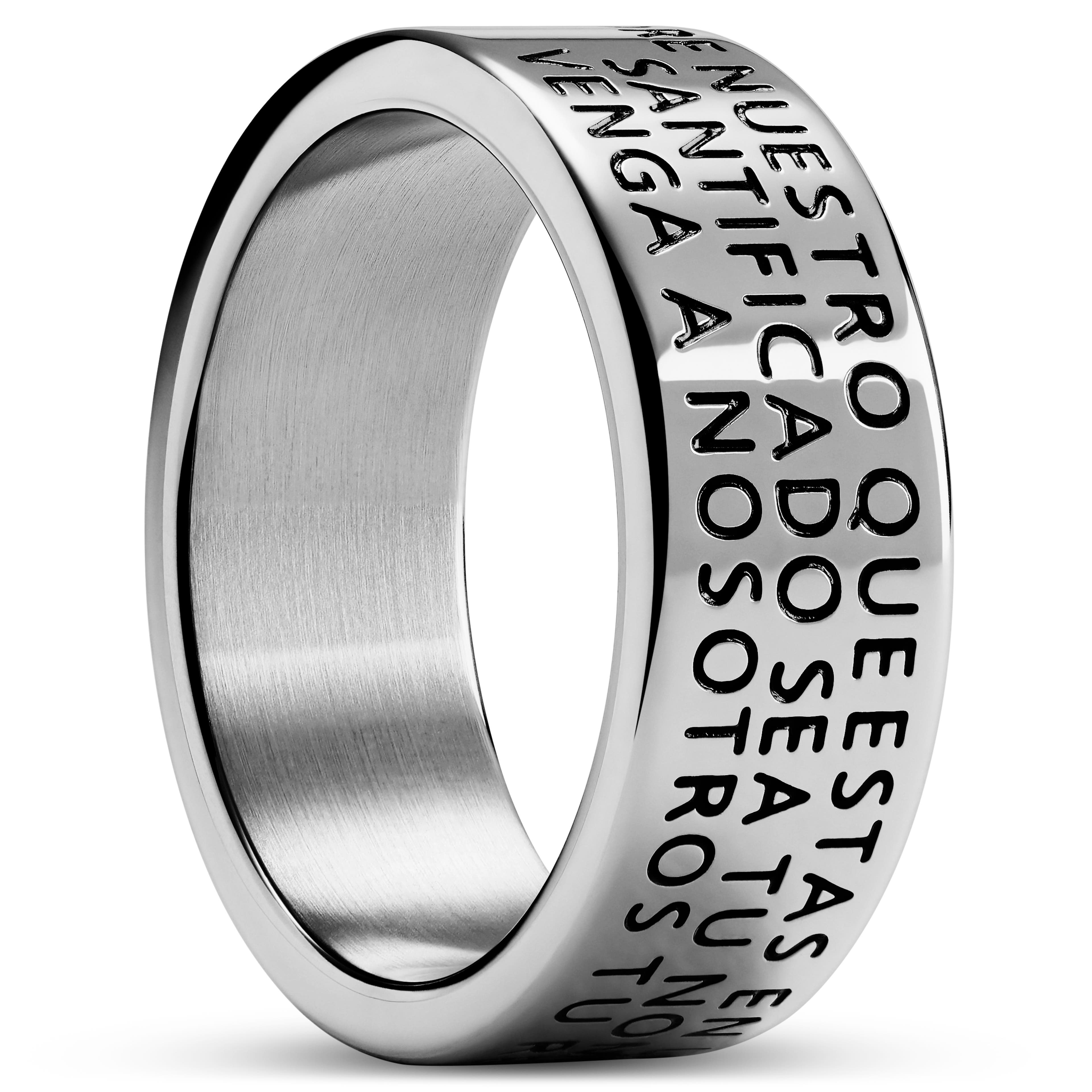 Unity | 8 mm prsteň z nehrdzavejúcej ocele v striebornej farbe s Otčenášom v španielčine
