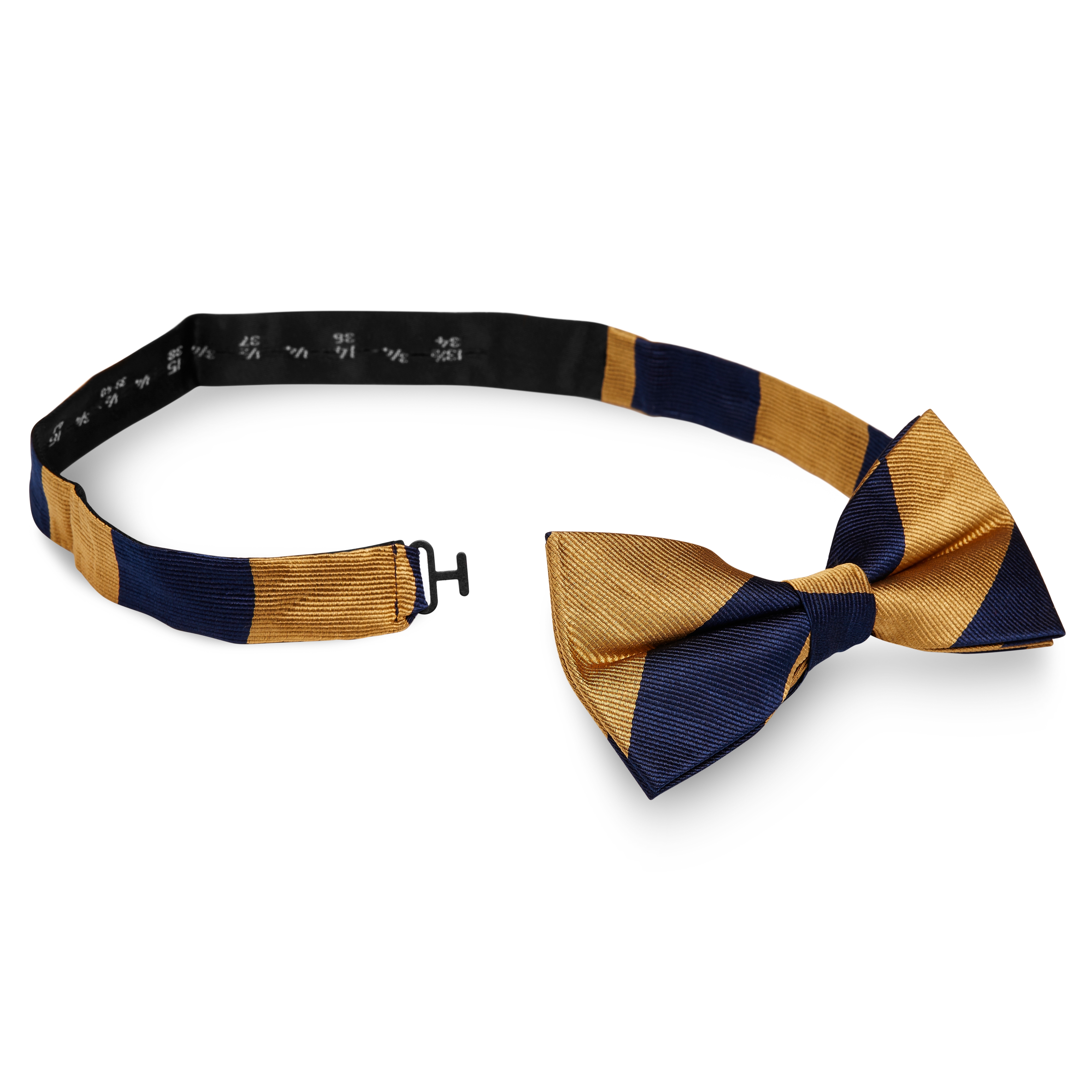 Papion din mătase bleumarin cu dungi aurii duble - 2