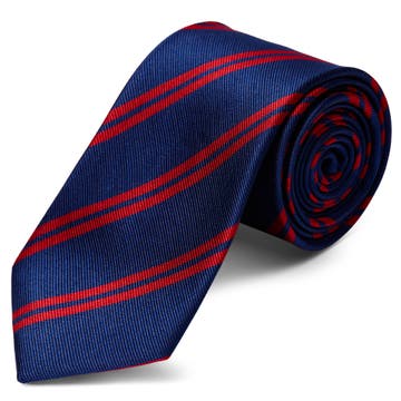 Cravate en soie bleu marine à rayures rouges - 8 cm