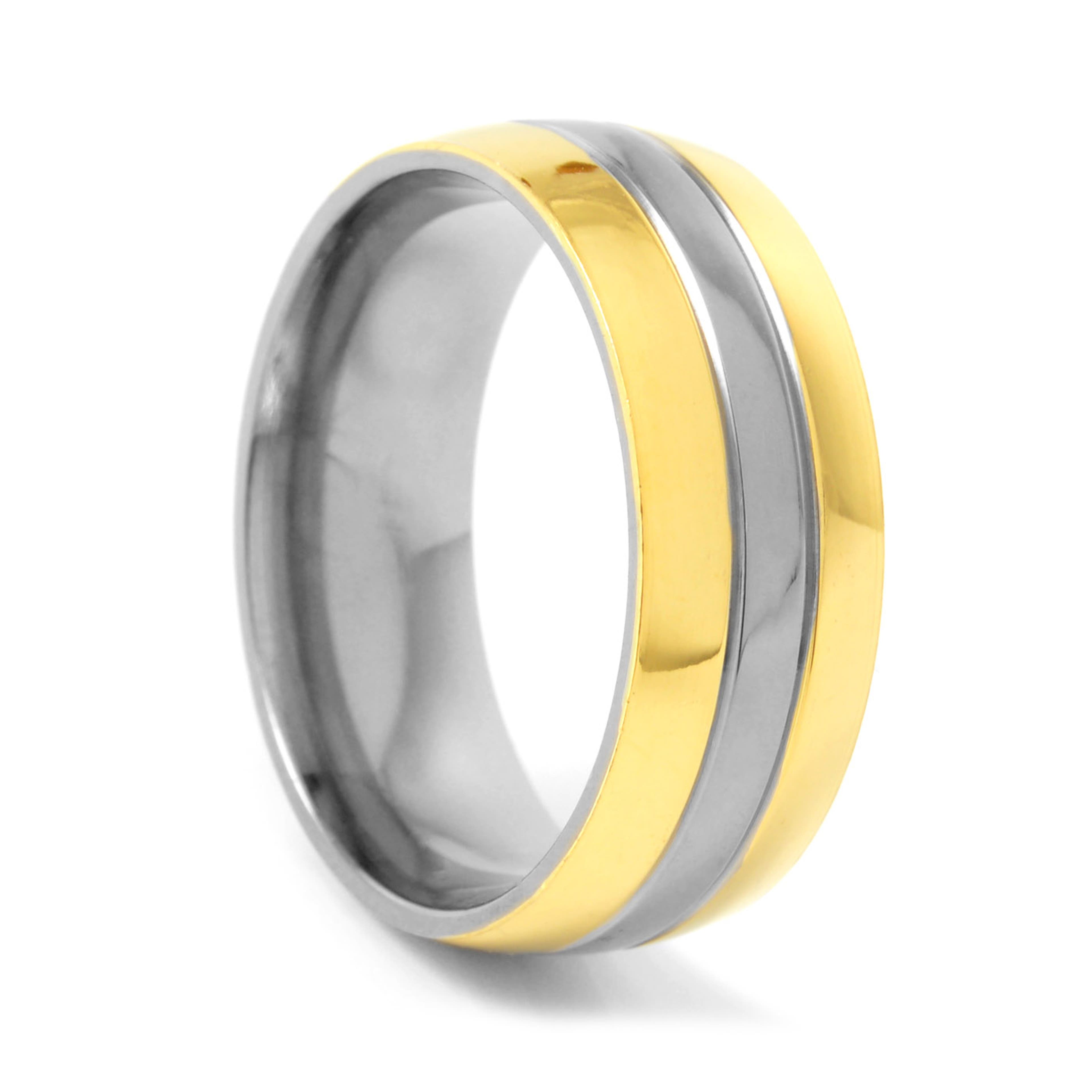 Класически сребристо-златист пръстен от титан