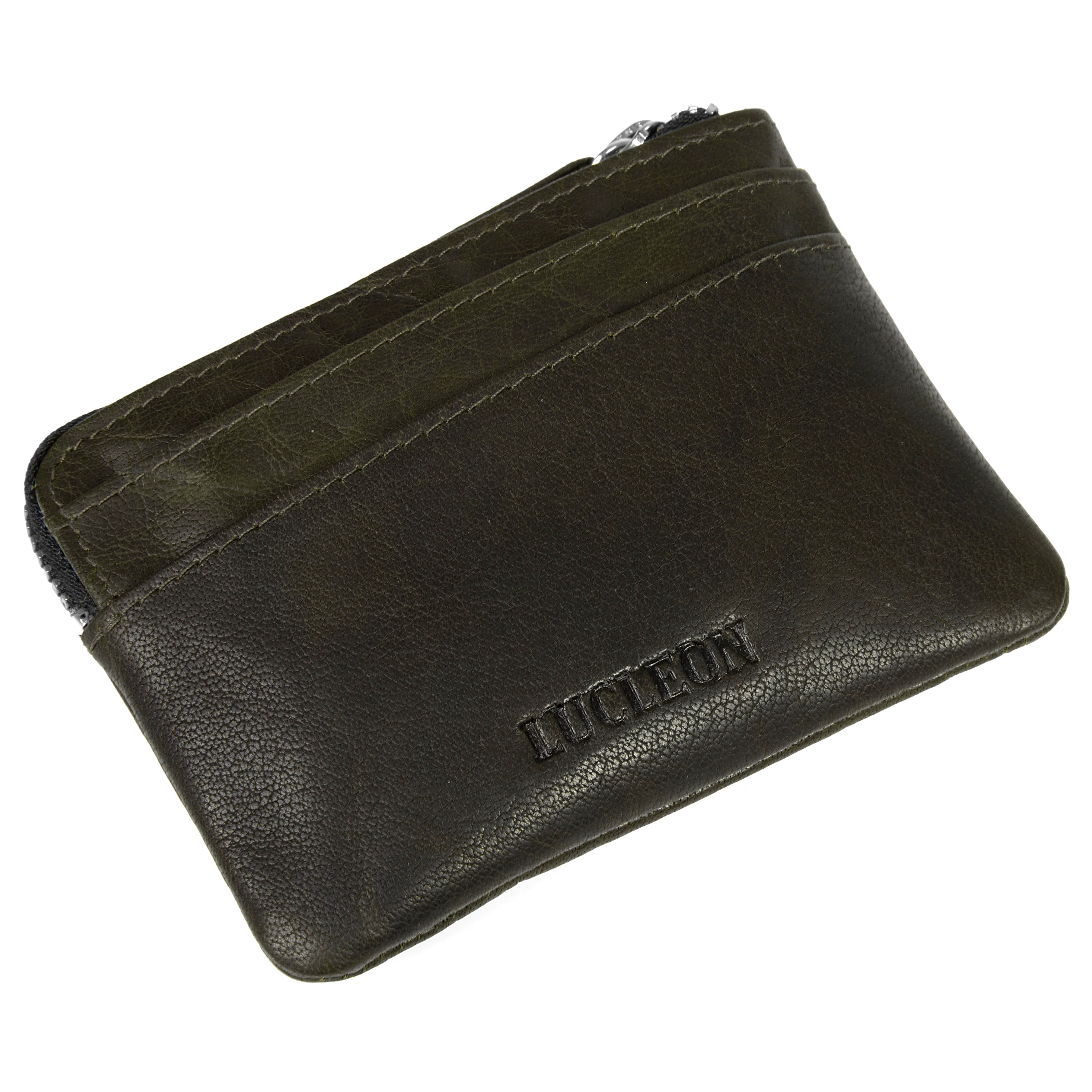 Montreal Olijfgroene RFID Lederen Pouch met Rits - 3